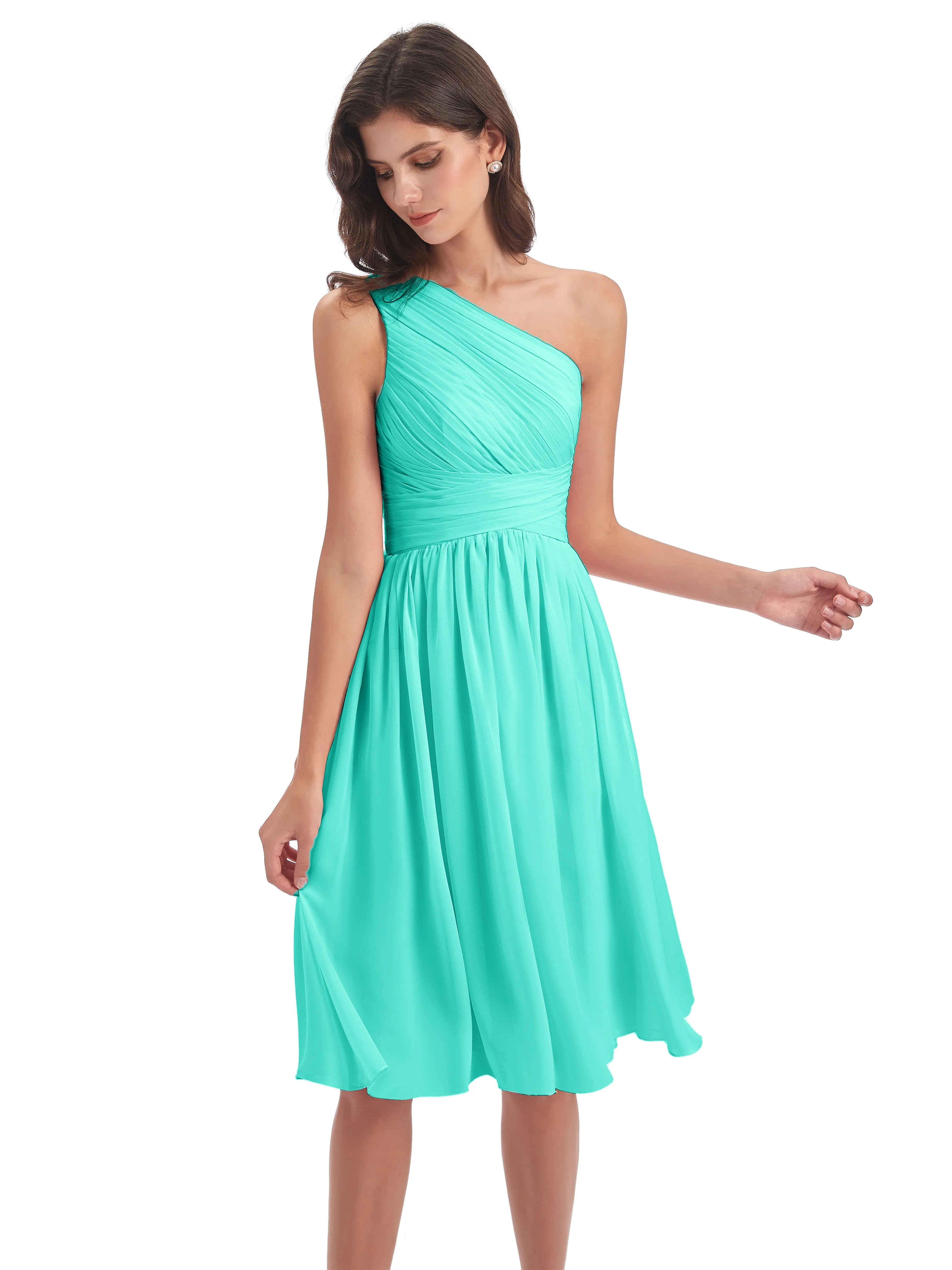 Delilah Simple Chiffon One Shoulder Short Bridesmaid Dresses