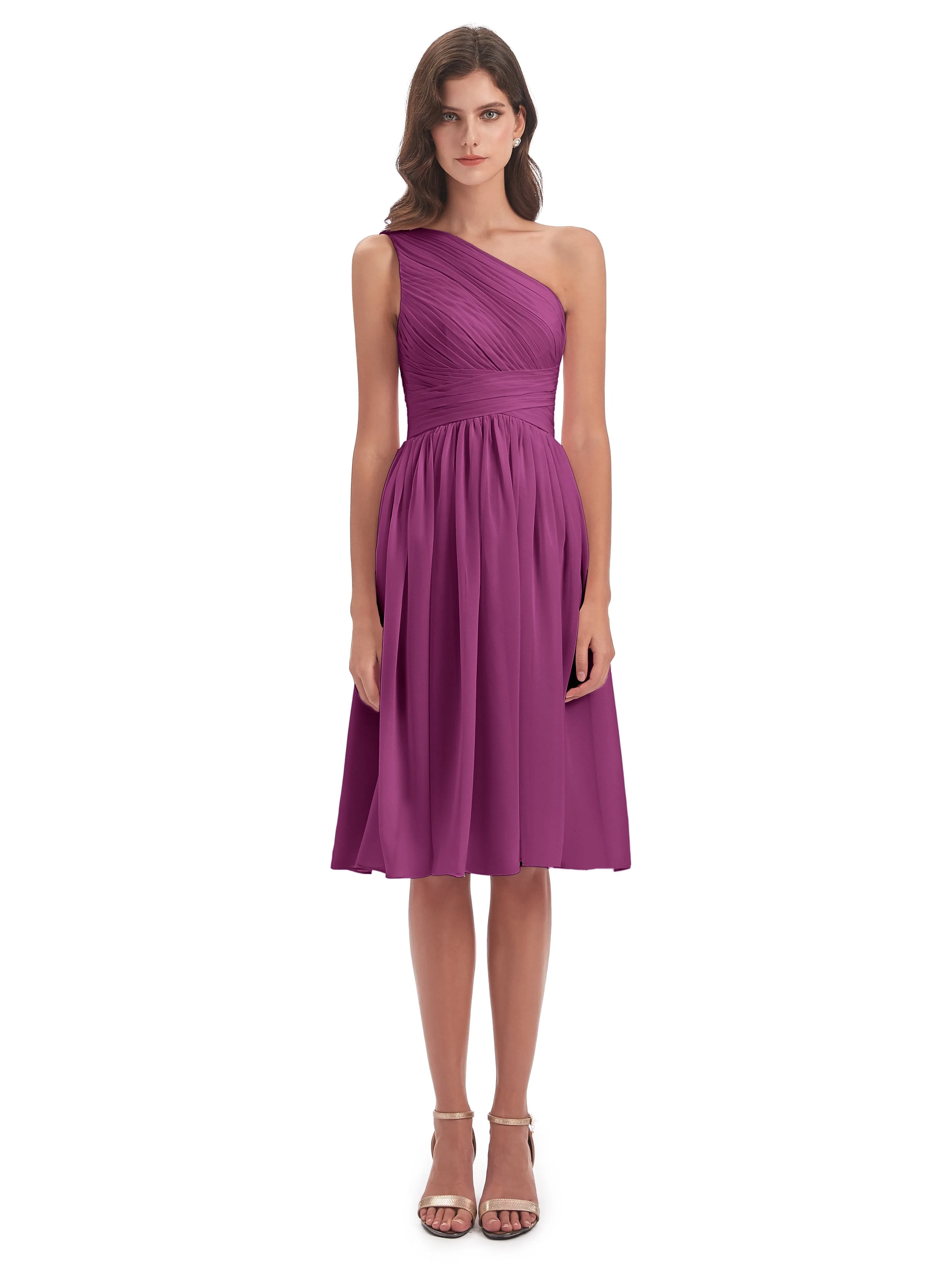 Delilah Simple Chiffon One Shoulder Short Bridesmaid Dresses