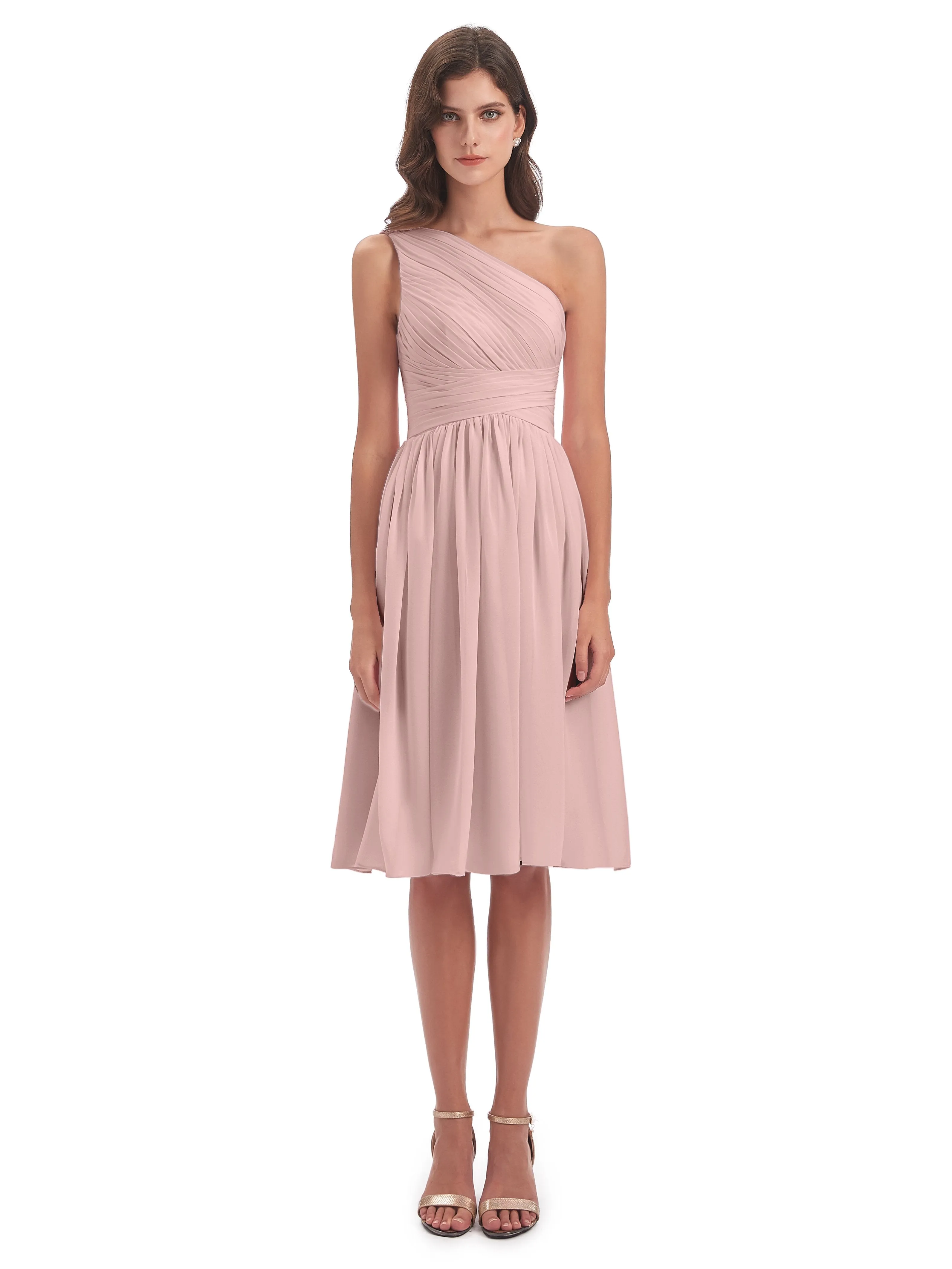 Delilah Simple Chiffon One Shoulder Short Bridesmaid Dresses