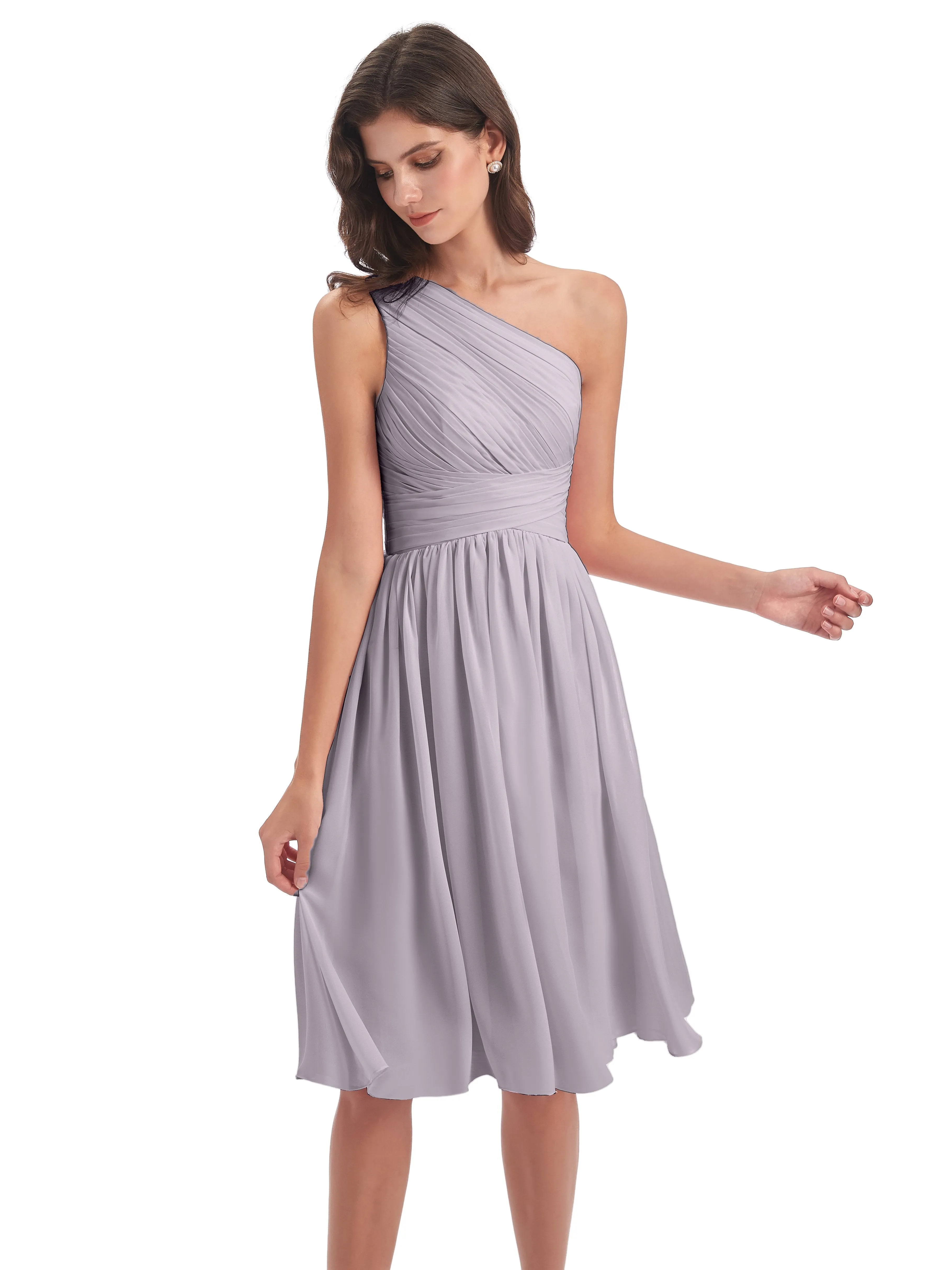 Delilah Simple Chiffon One Shoulder Short Bridesmaid Dresses