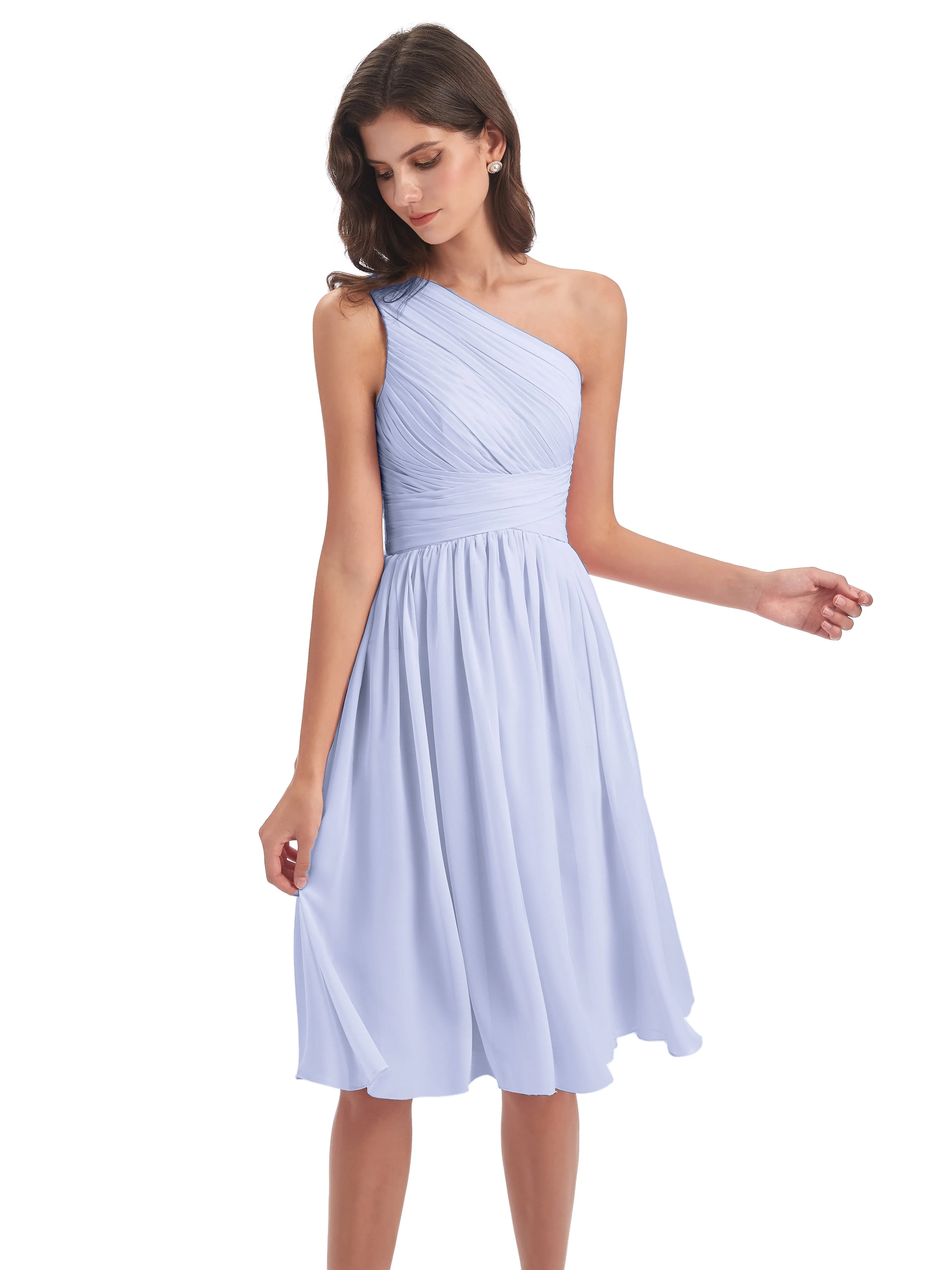 Delilah Simple Chiffon One Shoulder Short Bridesmaid Dresses