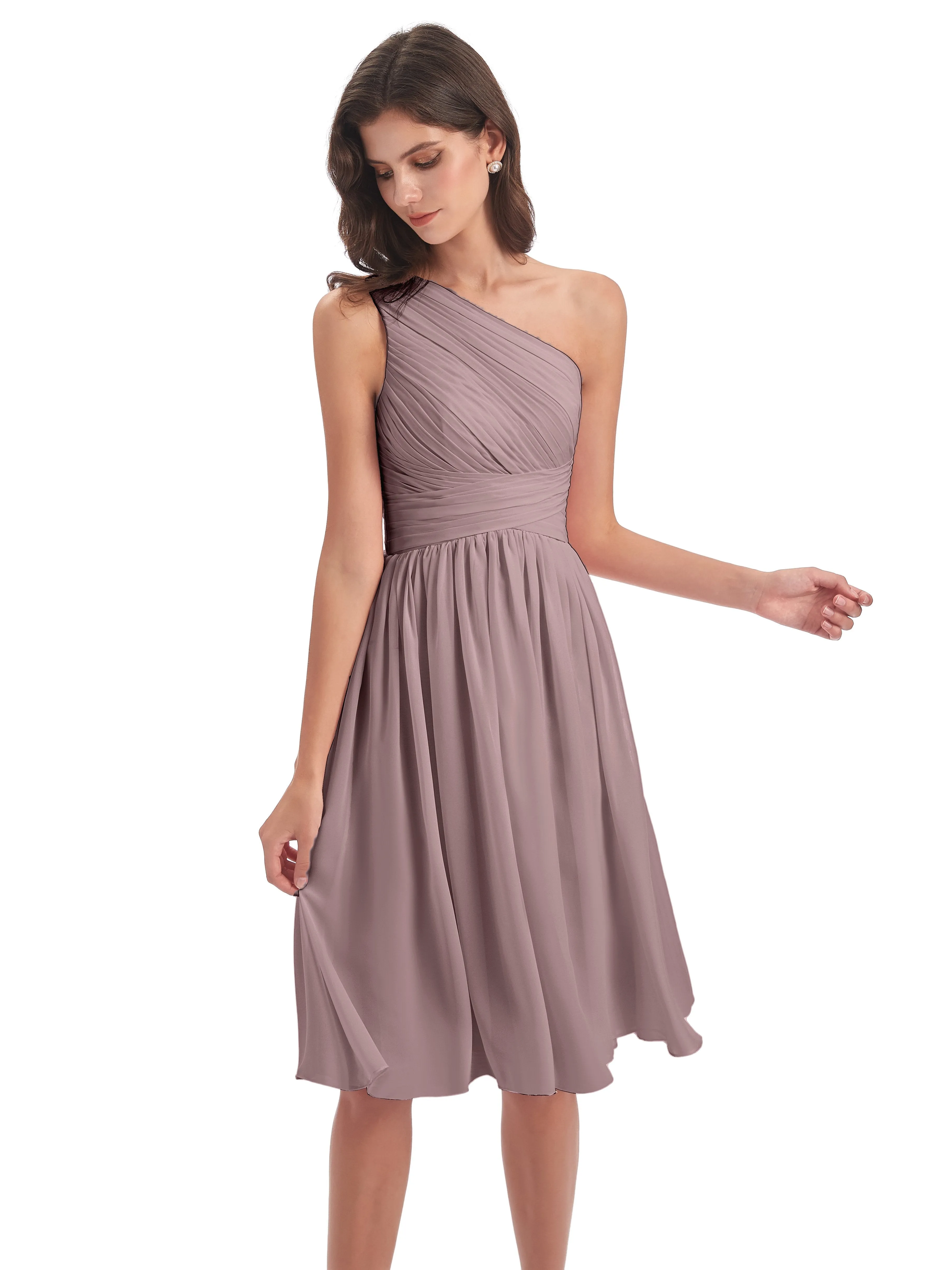 Delilah Simple Chiffon One Shoulder Short Bridesmaid Dresses