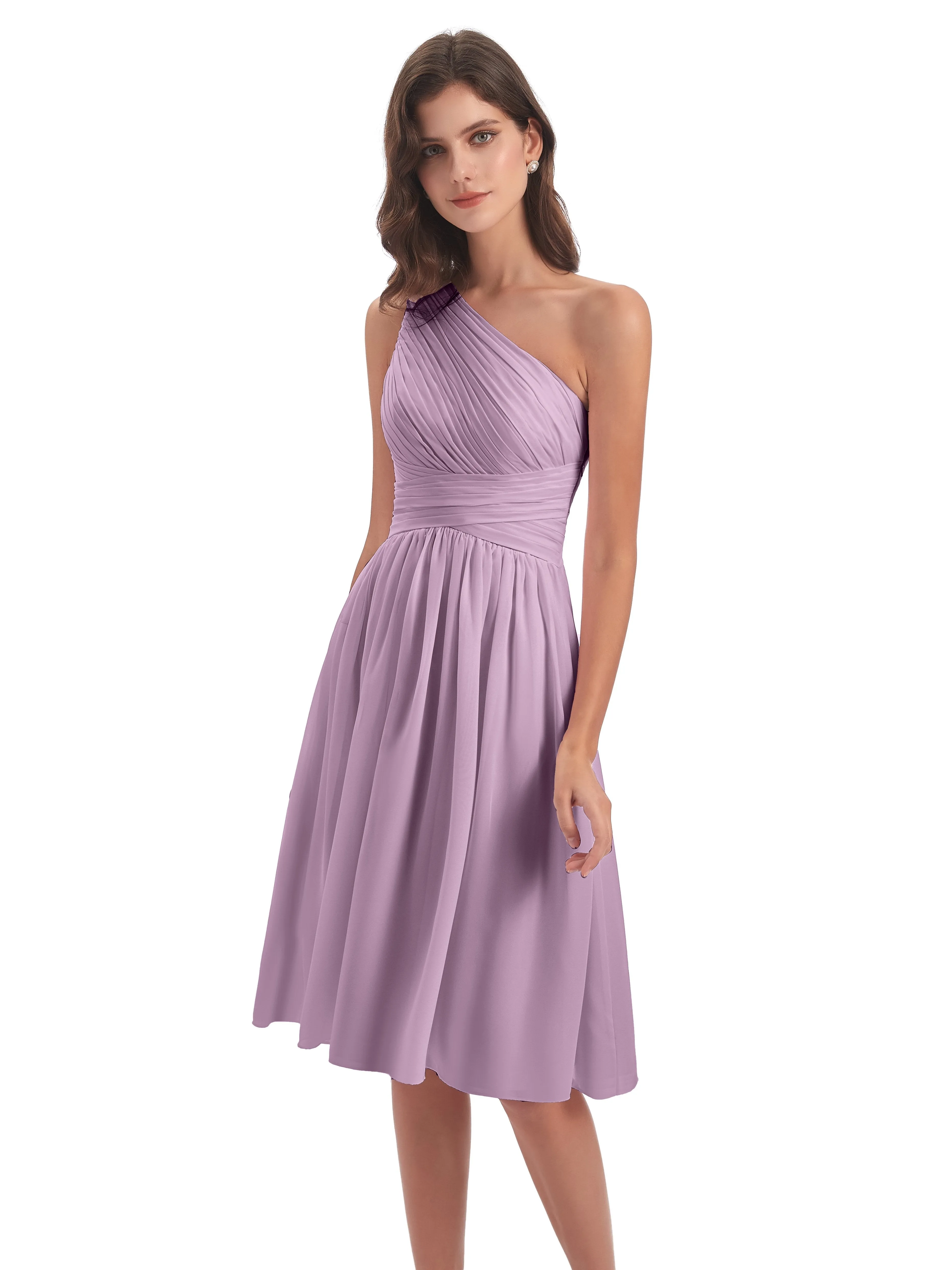 Delilah Simple Chiffon One Shoulder Short Bridesmaid Dresses