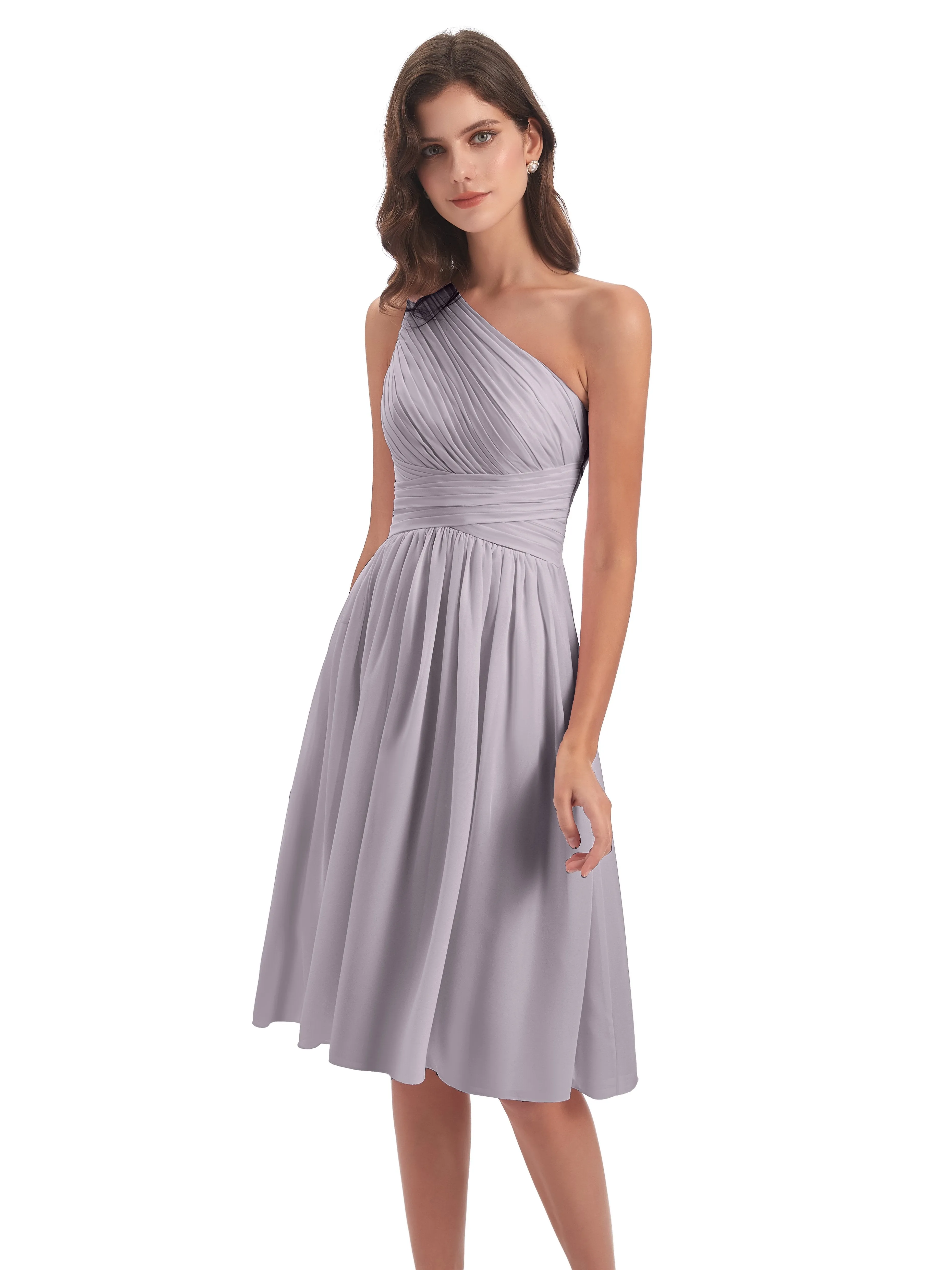 Delilah Simple Chiffon One Shoulder Short Bridesmaid Dresses