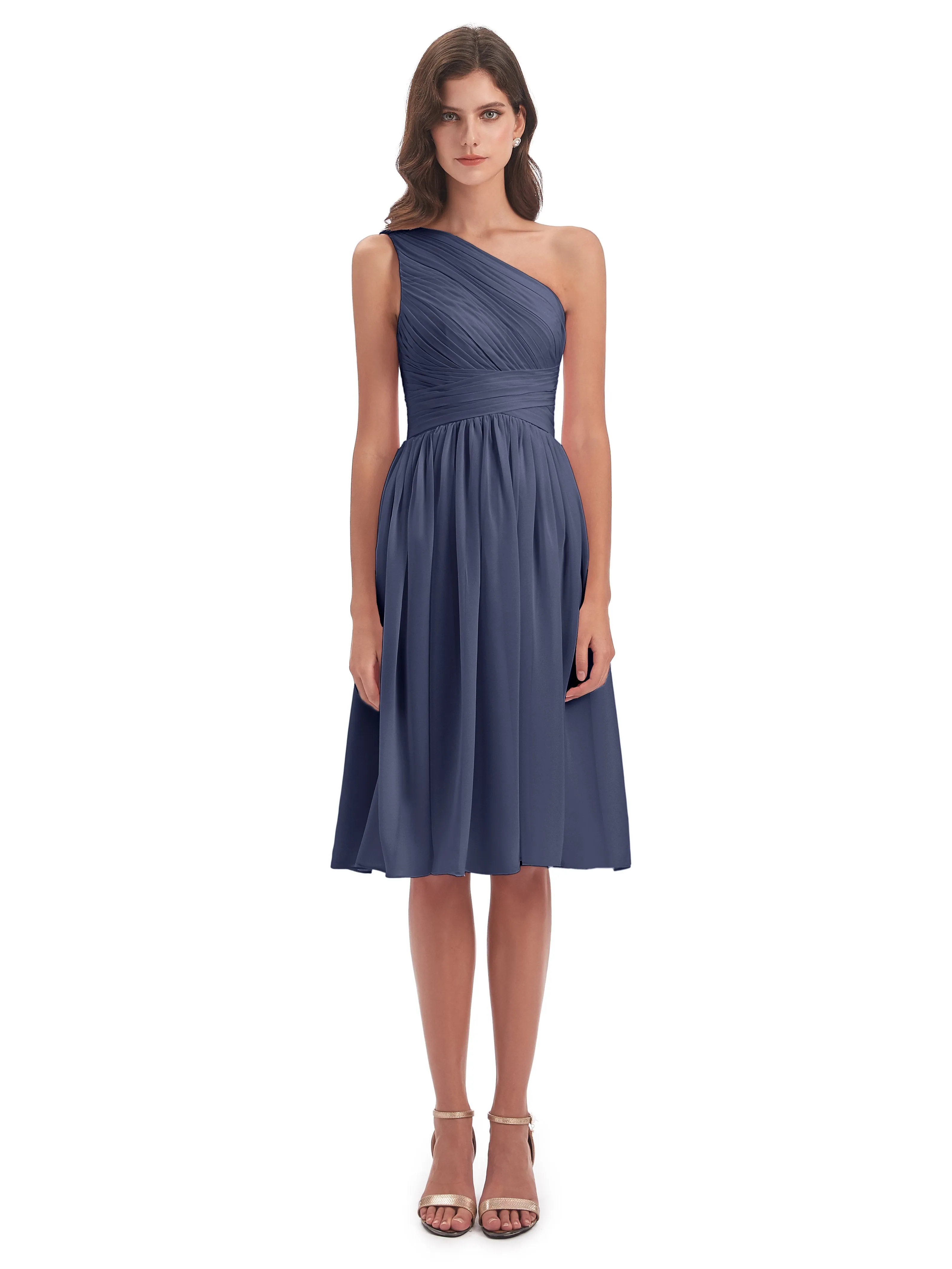 Delilah Simple Chiffon One Shoulder Short Bridesmaid Dresses