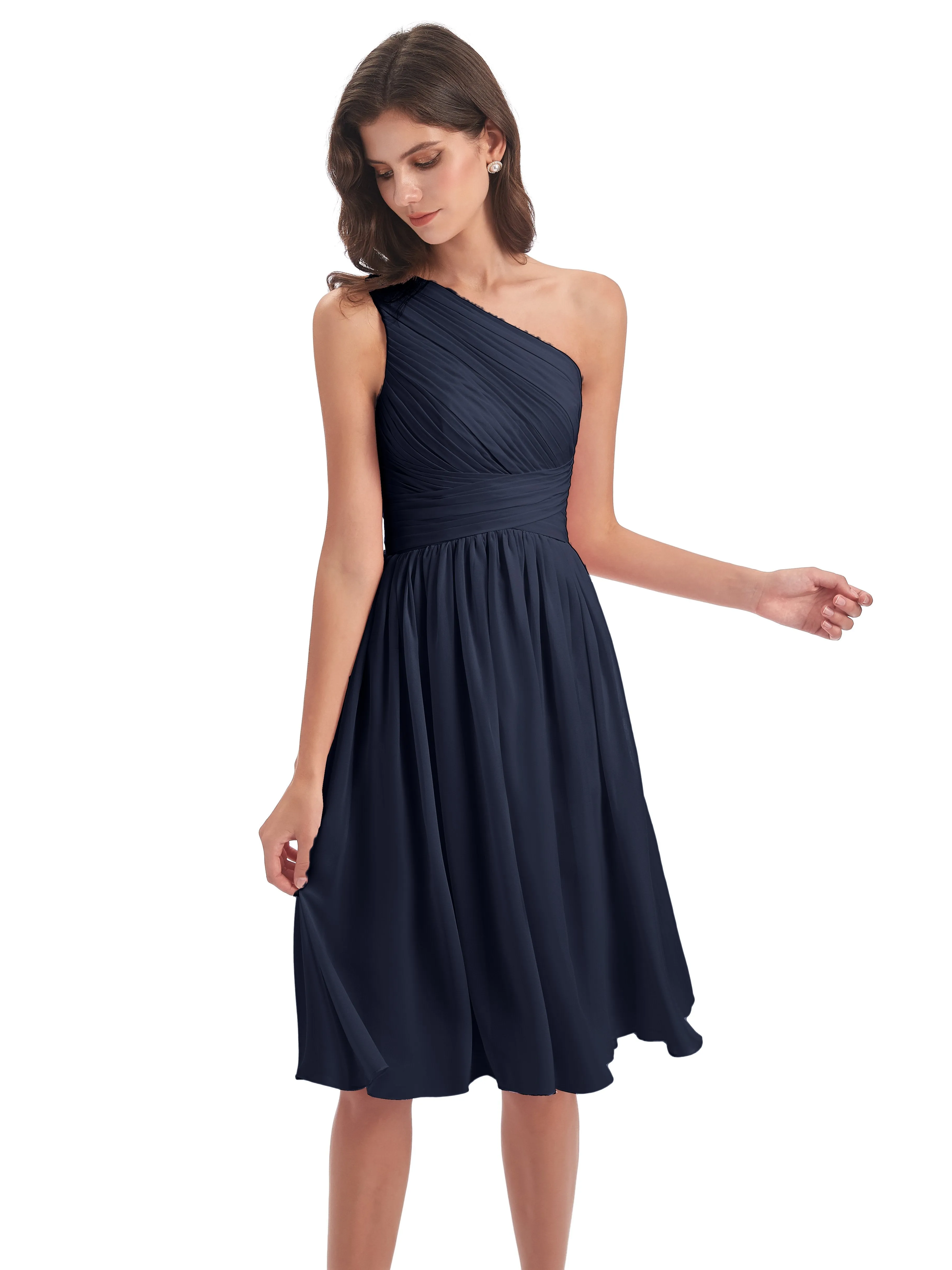 Delilah Simple Chiffon One Shoulder Short Bridesmaid Dresses