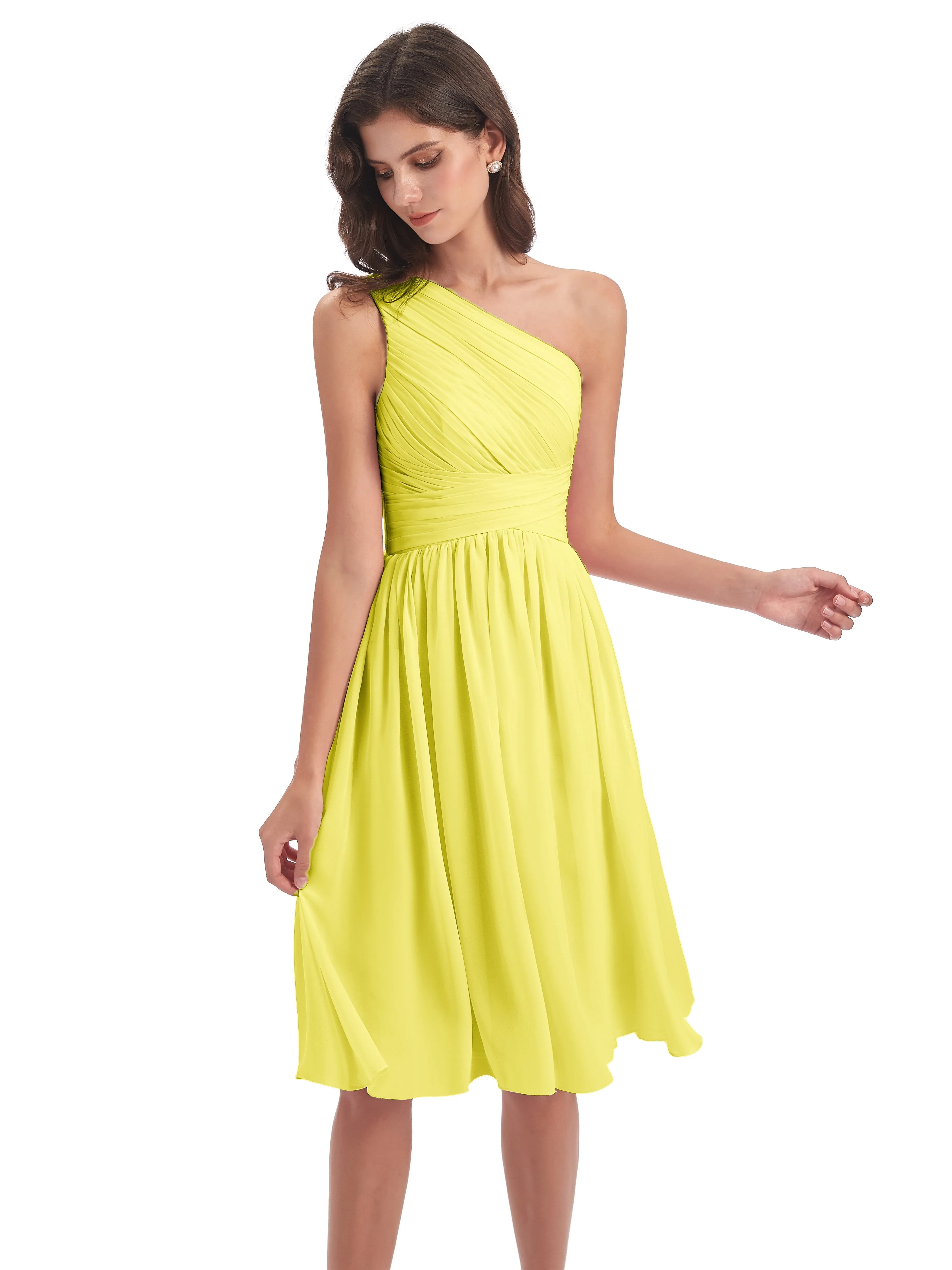 Delilah Simple Chiffon One Shoulder Short Bridesmaid Dresses