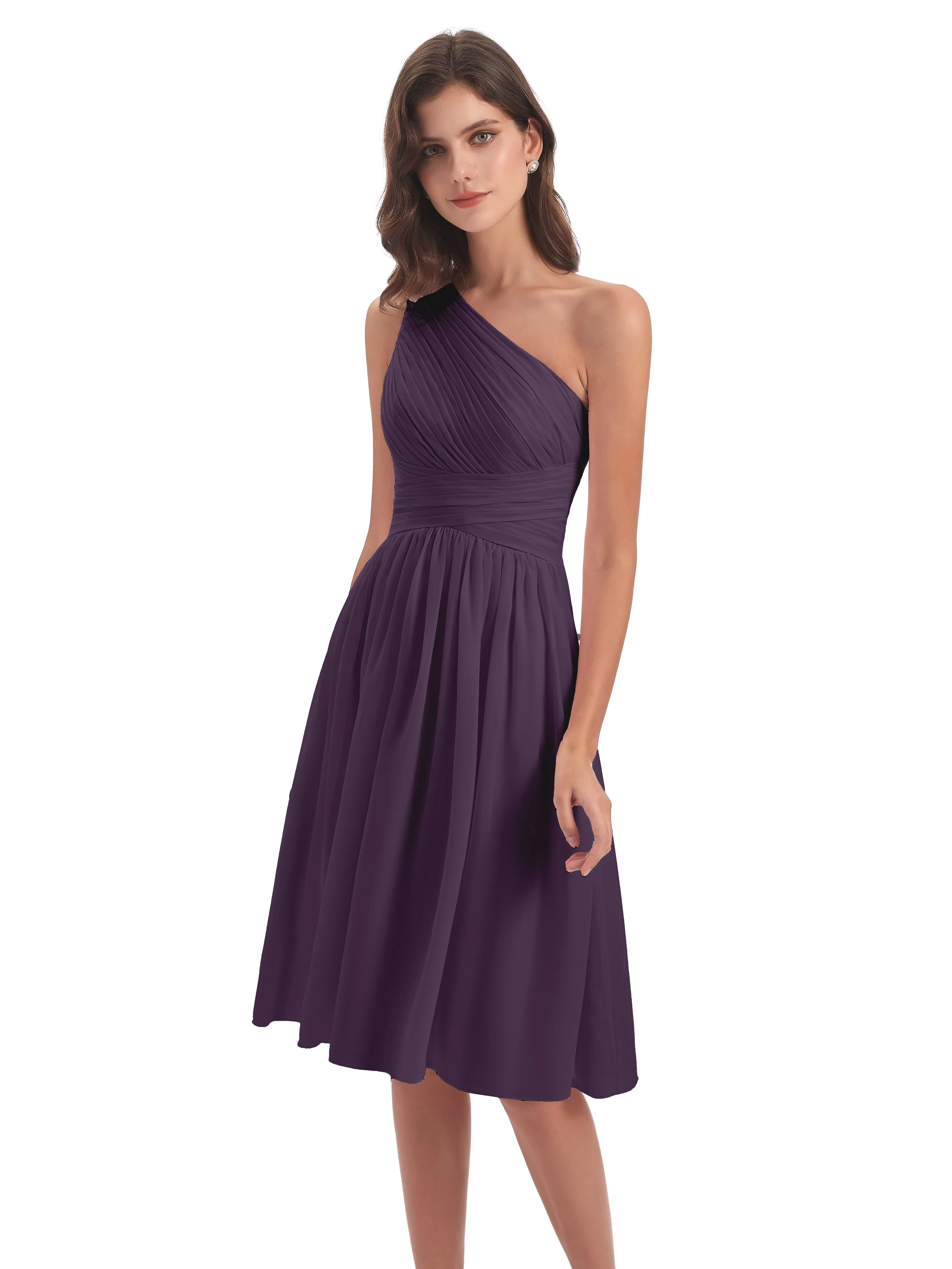 Delilah Simple Chiffon One Shoulder Short Bridesmaid Dresses