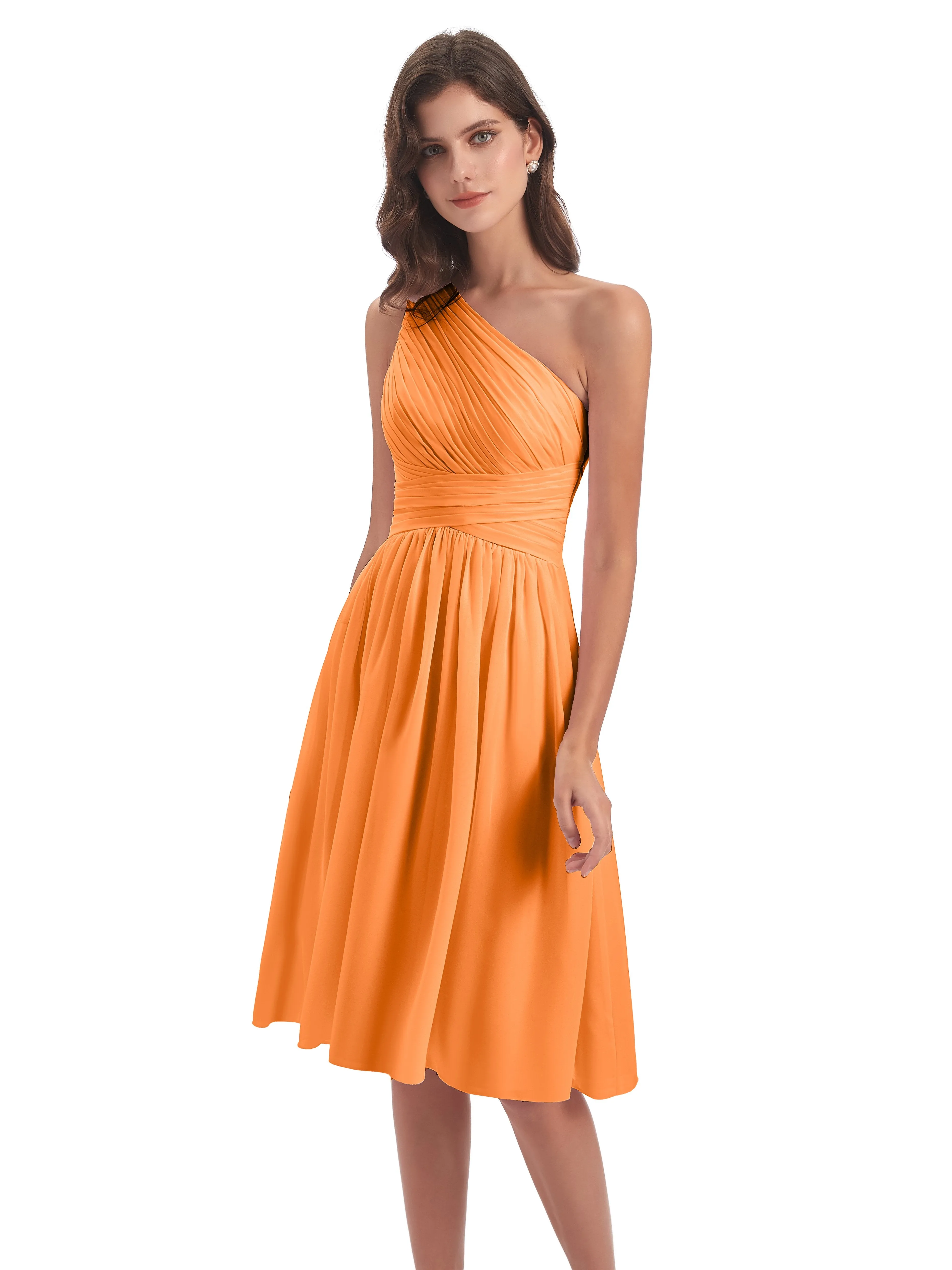 Delilah Simple Chiffon One Shoulder Short Bridesmaid Dresses