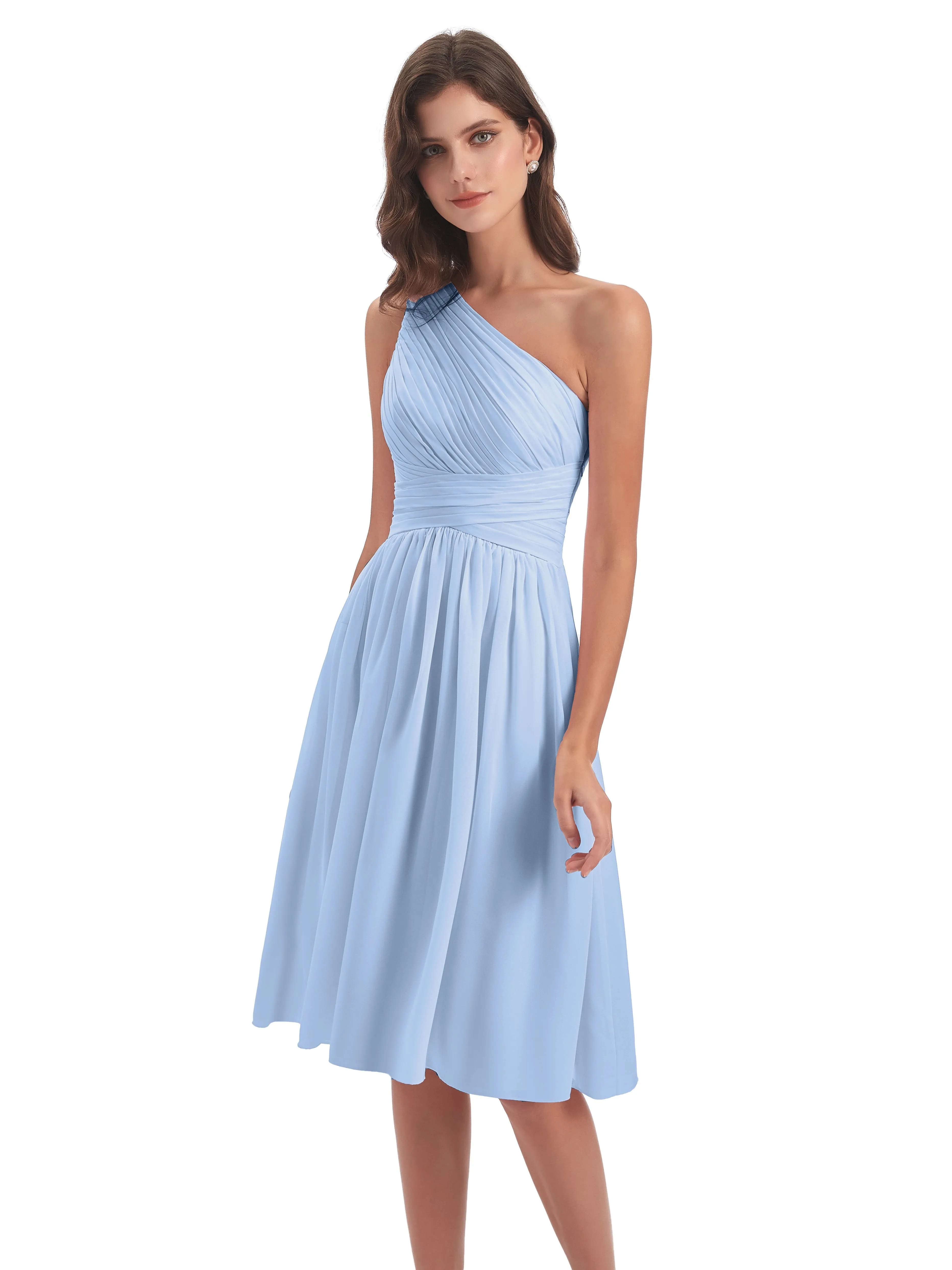 Delilah Simple Chiffon One Shoulder Short Bridesmaid Dresses