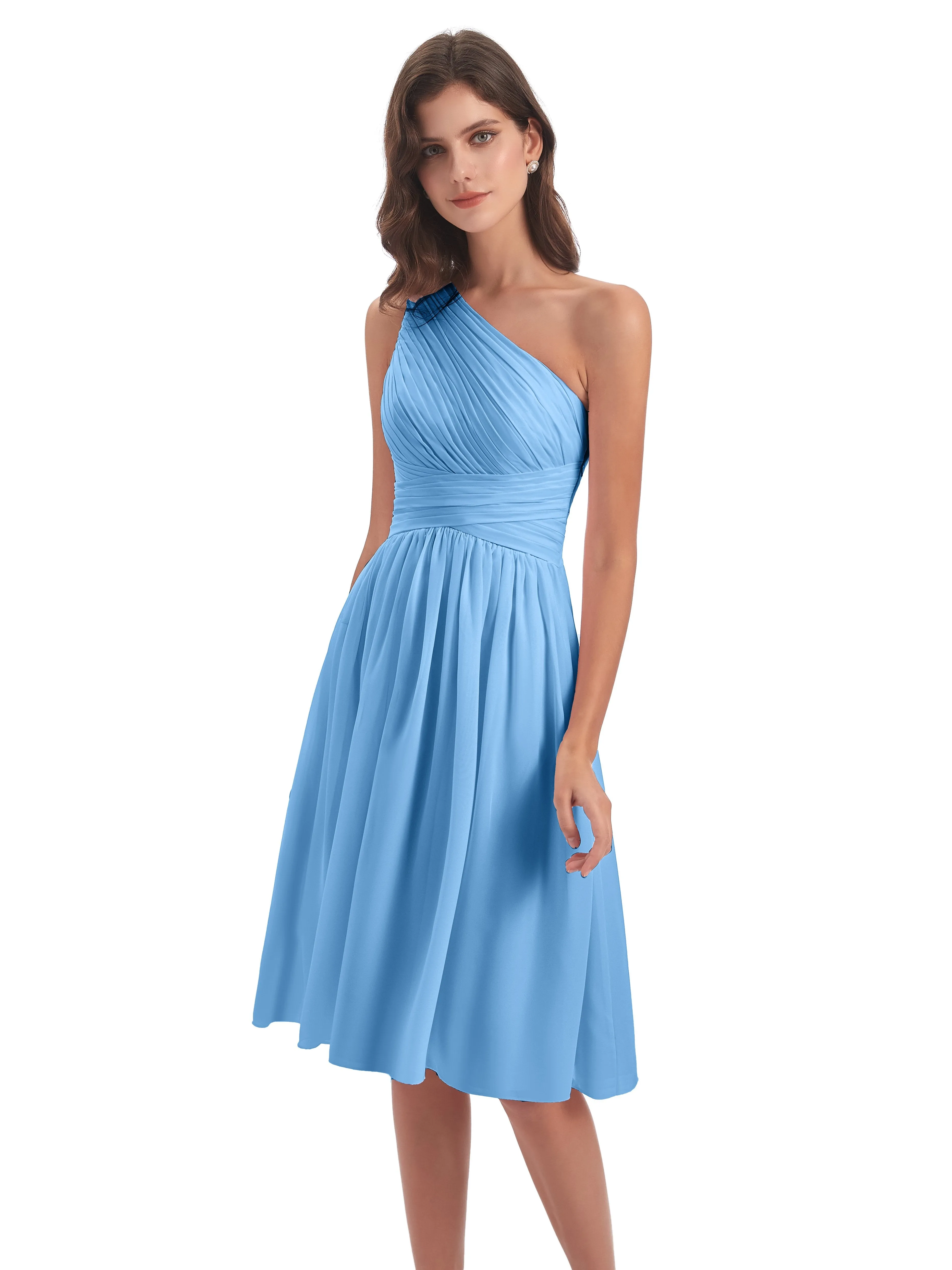 Delilah Simple Chiffon One Shoulder Short Bridesmaid Dresses