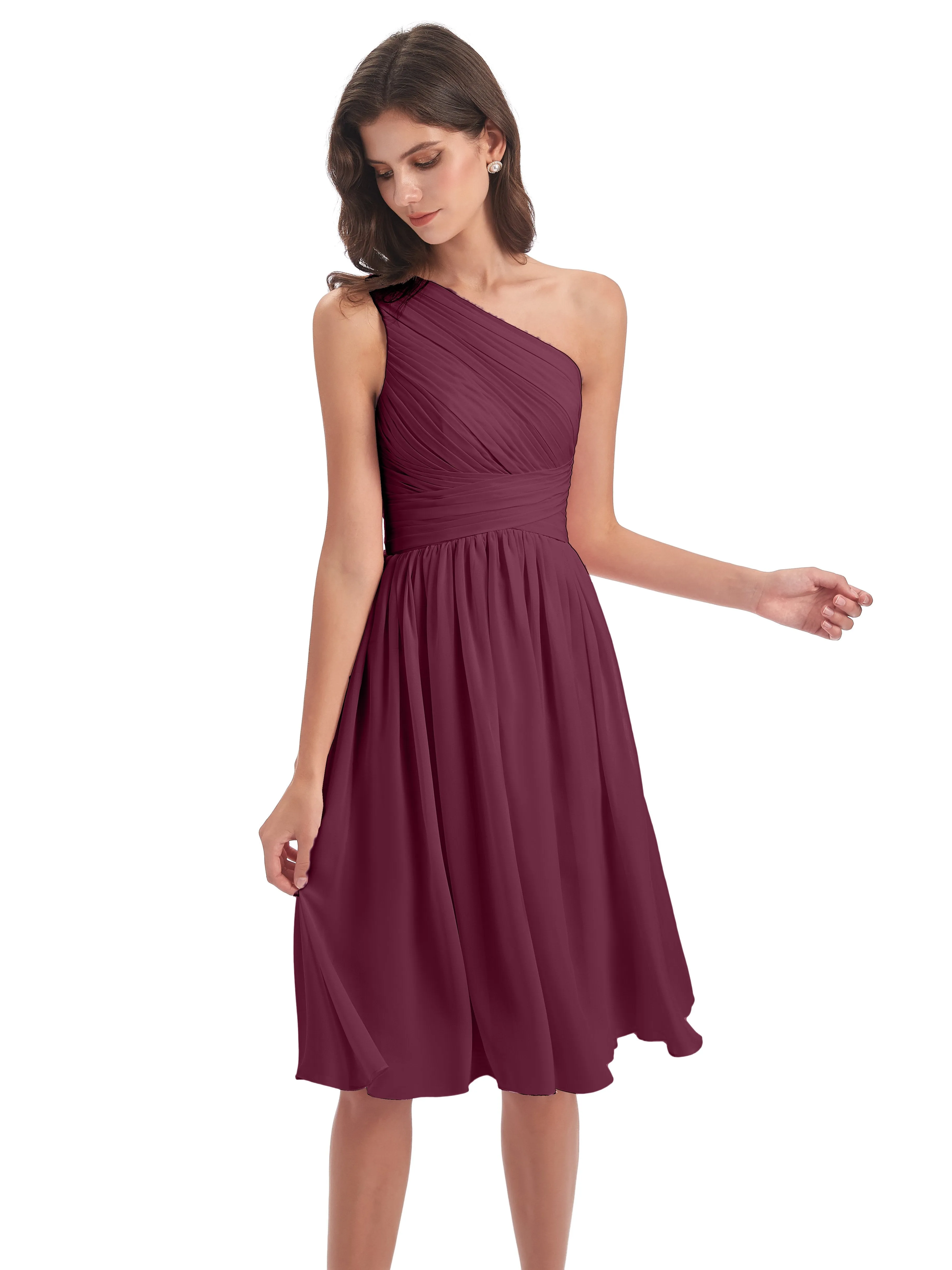 Delilah Simple Chiffon One Shoulder Short Bridesmaid Dresses