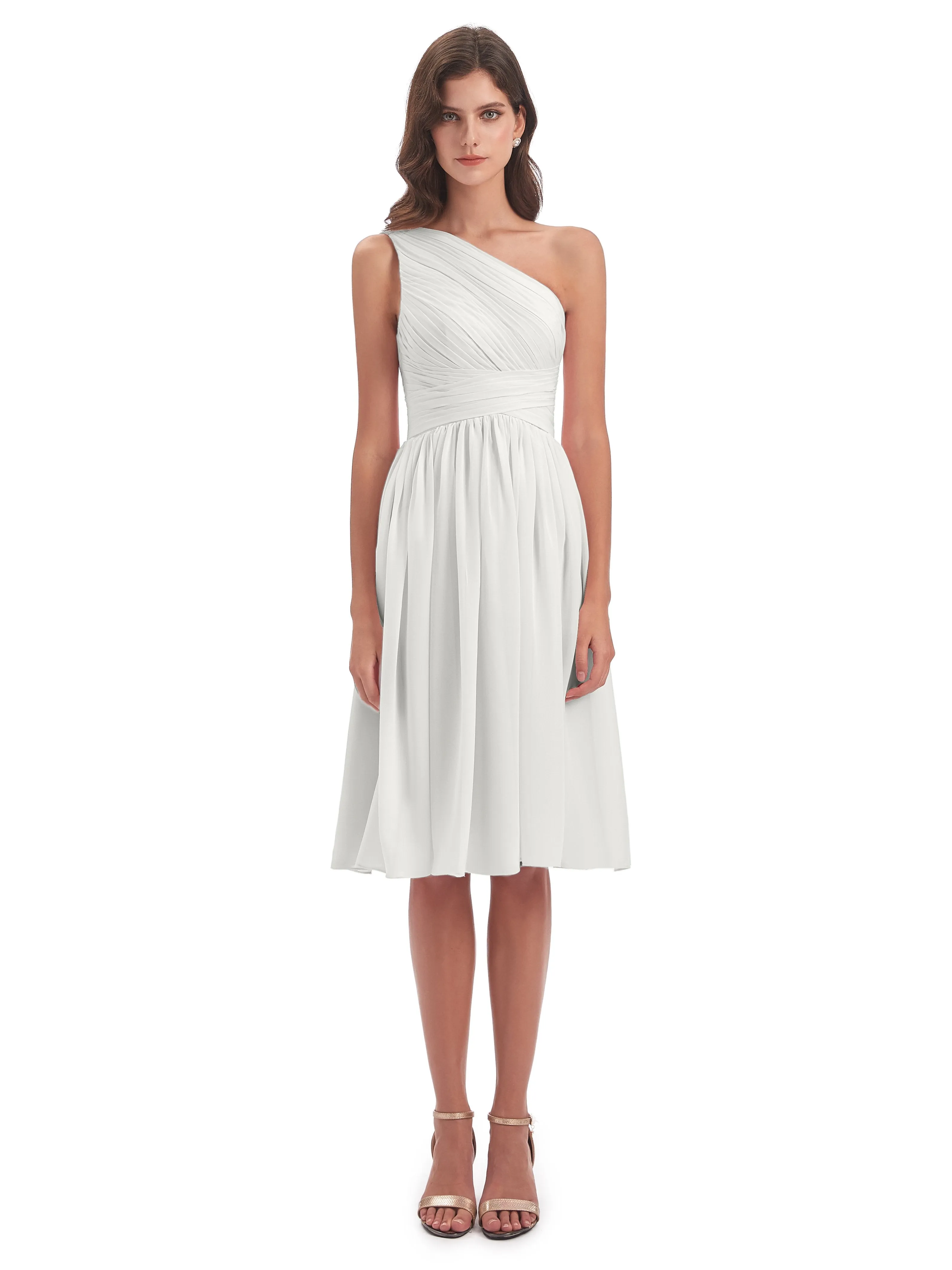 Delilah Simple Chiffon One Shoulder Short Bridesmaid Dresses