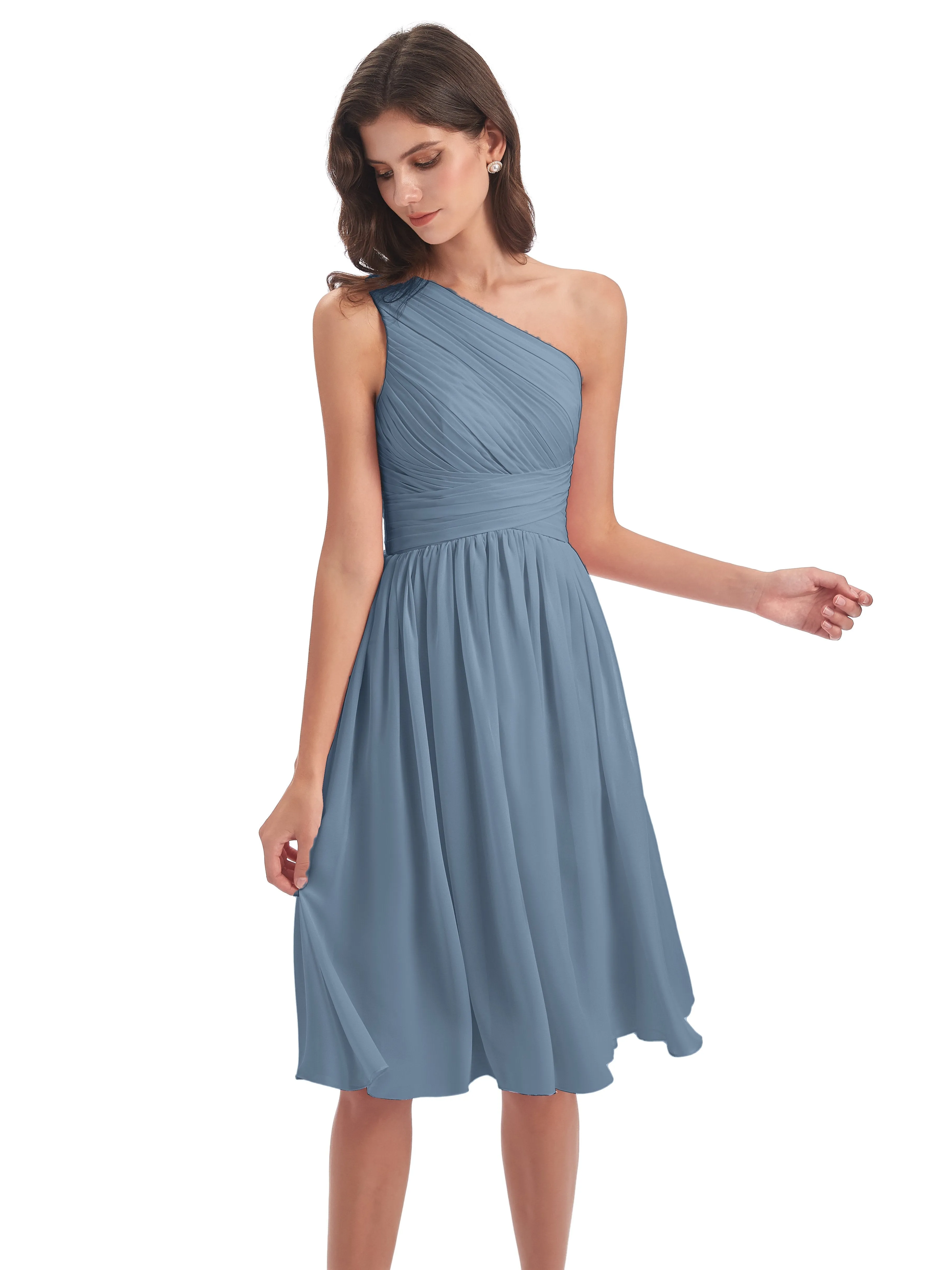 Delilah Simple Chiffon One Shoulder Short Bridesmaid Dresses