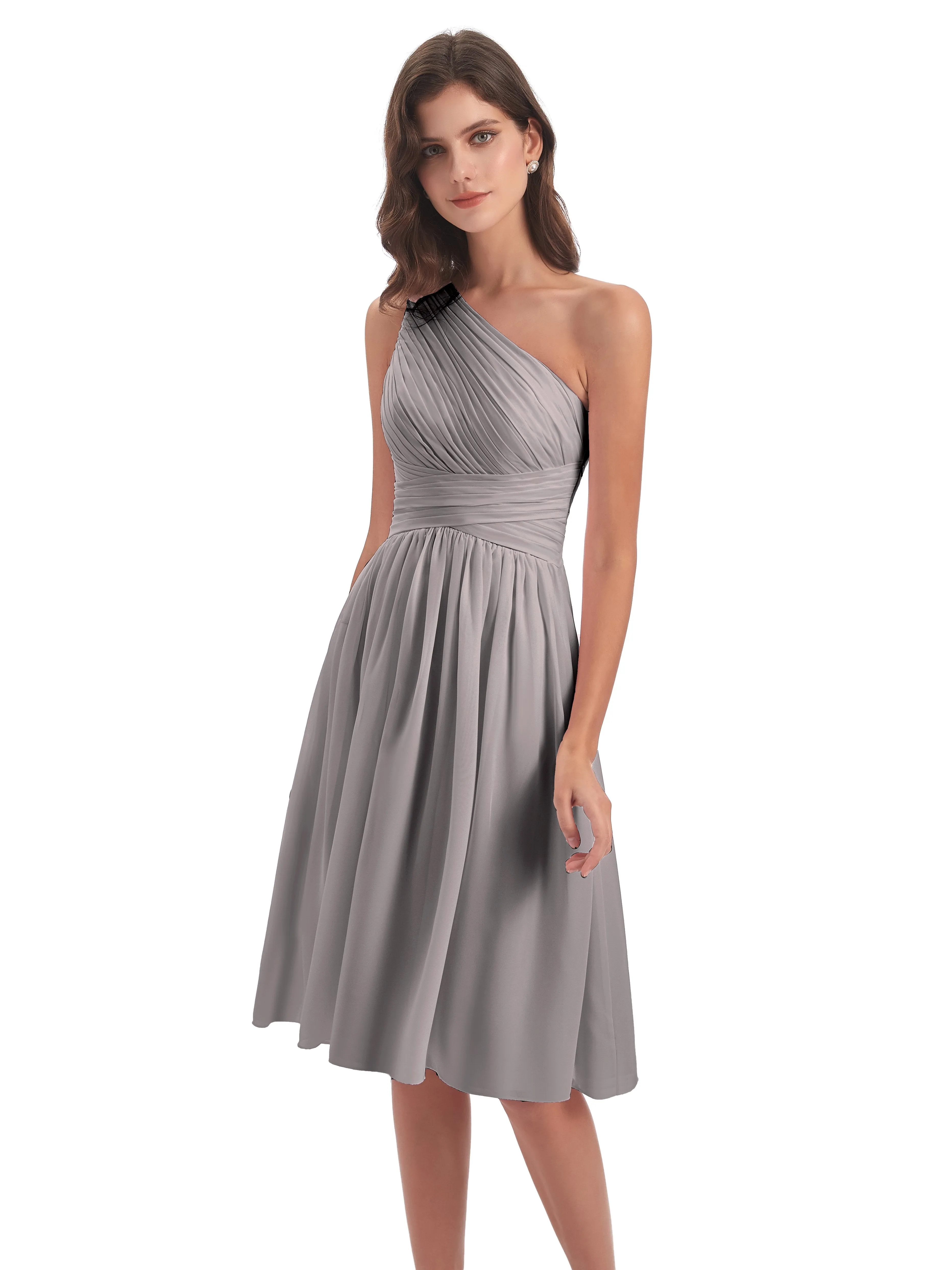 Delilah Simple Chiffon One Shoulder Short Bridesmaid Dresses