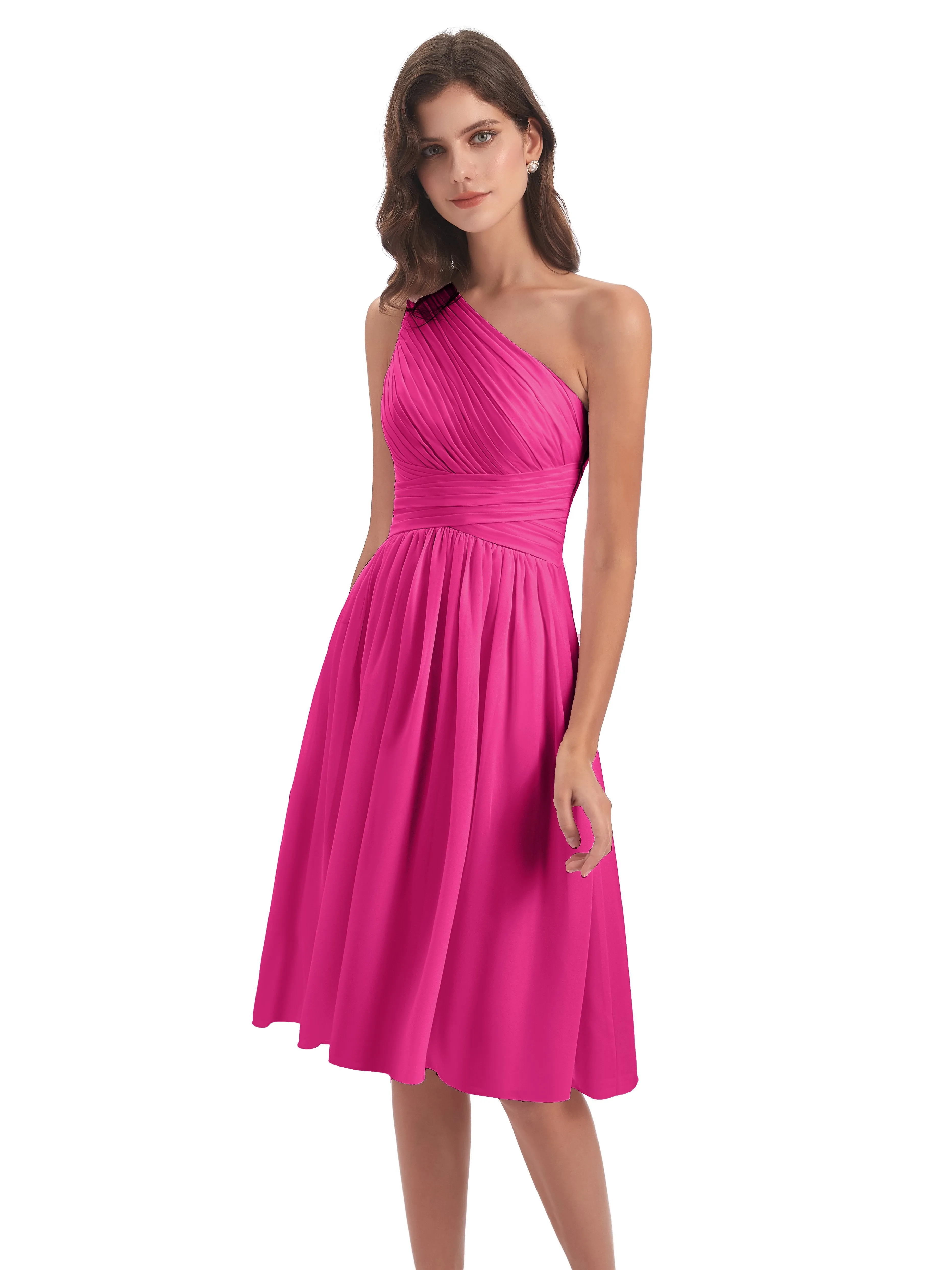 Delilah Simple Chiffon One Shoulder Short Bridesmaid Dresses