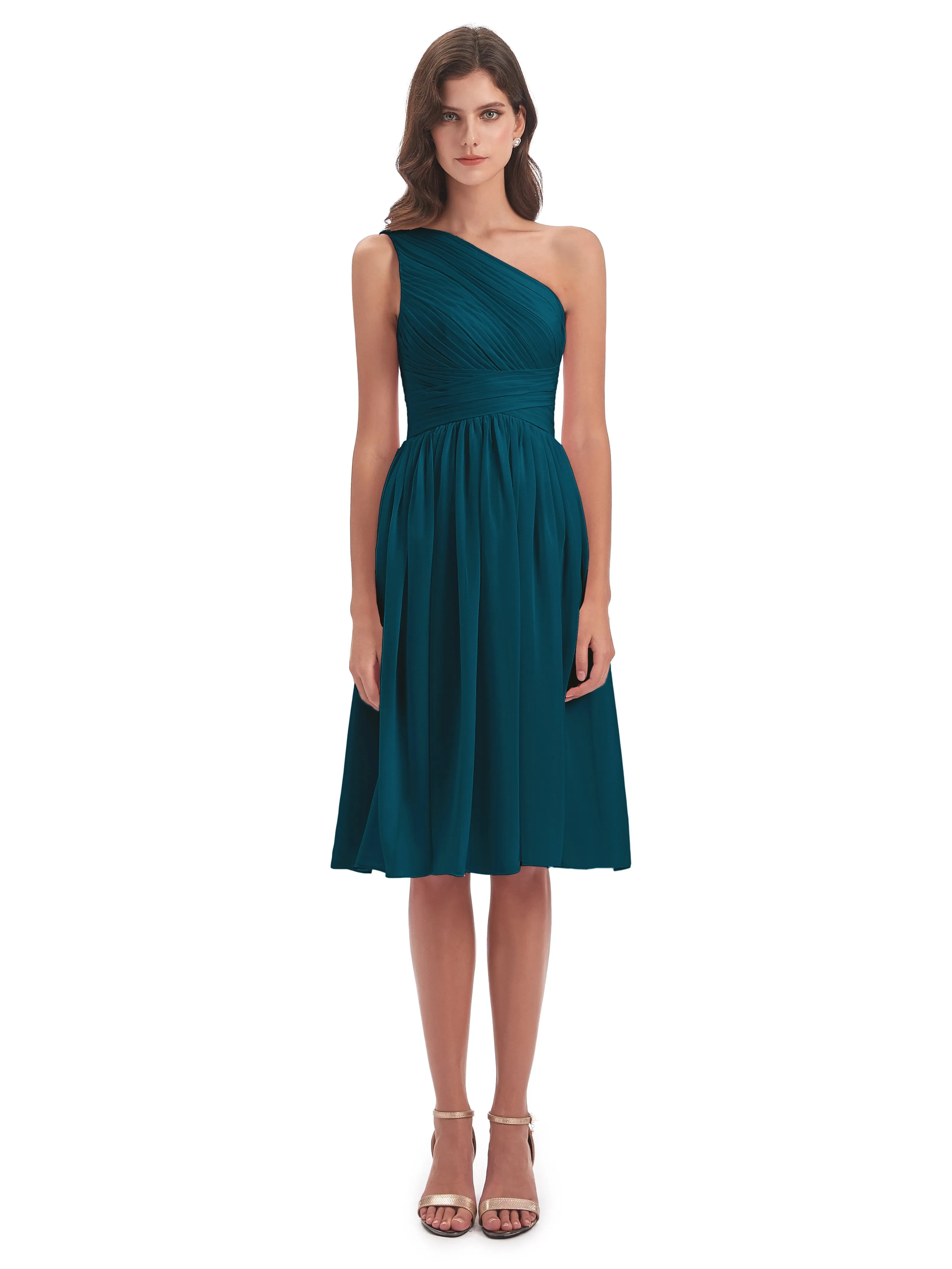 Delilah Simple Chiffon One Shoulder Short Bridesmaid Dresses