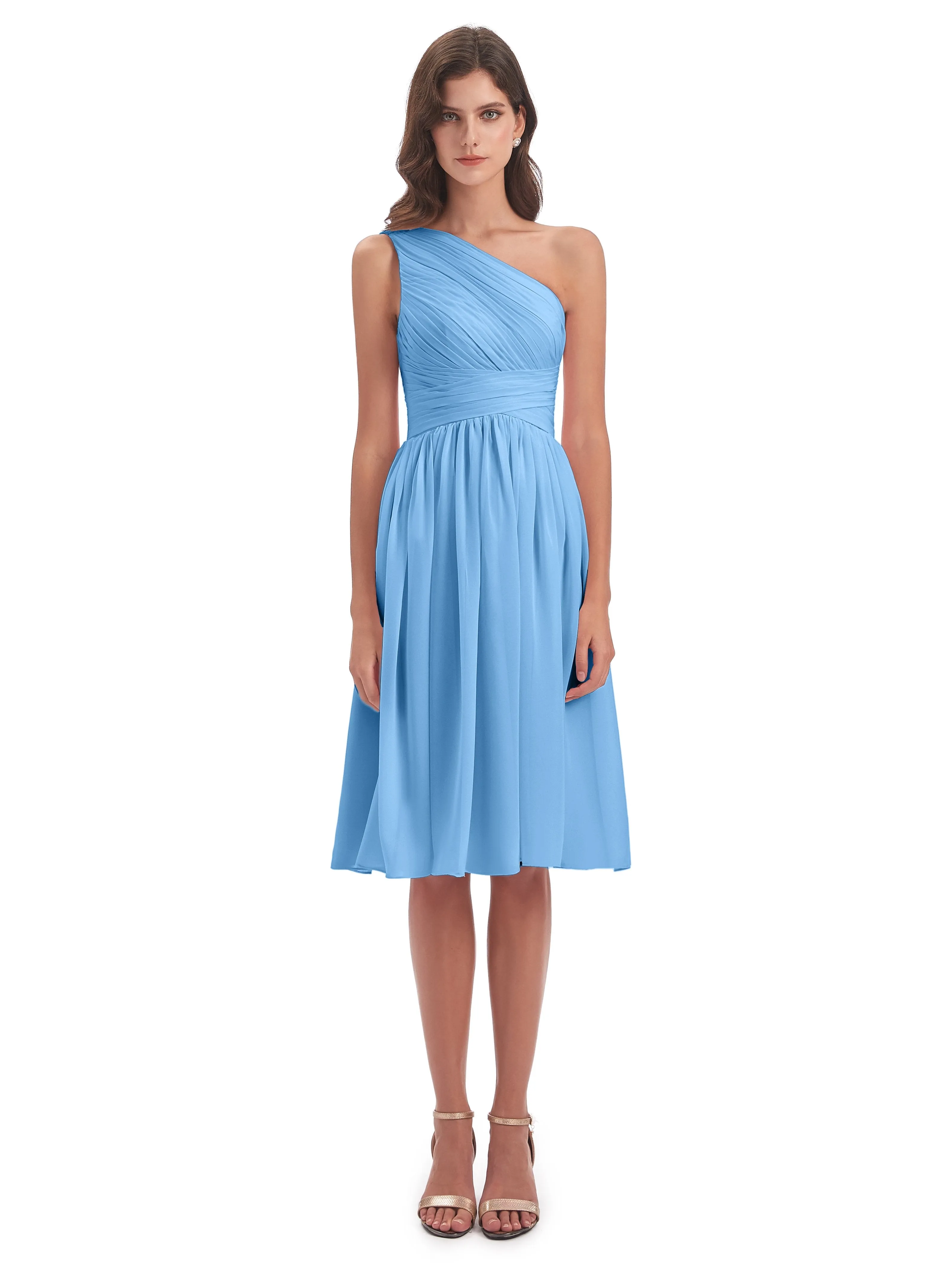 Delilah Simple Chiffon One Shoulder Short Bridesmaid Dresses