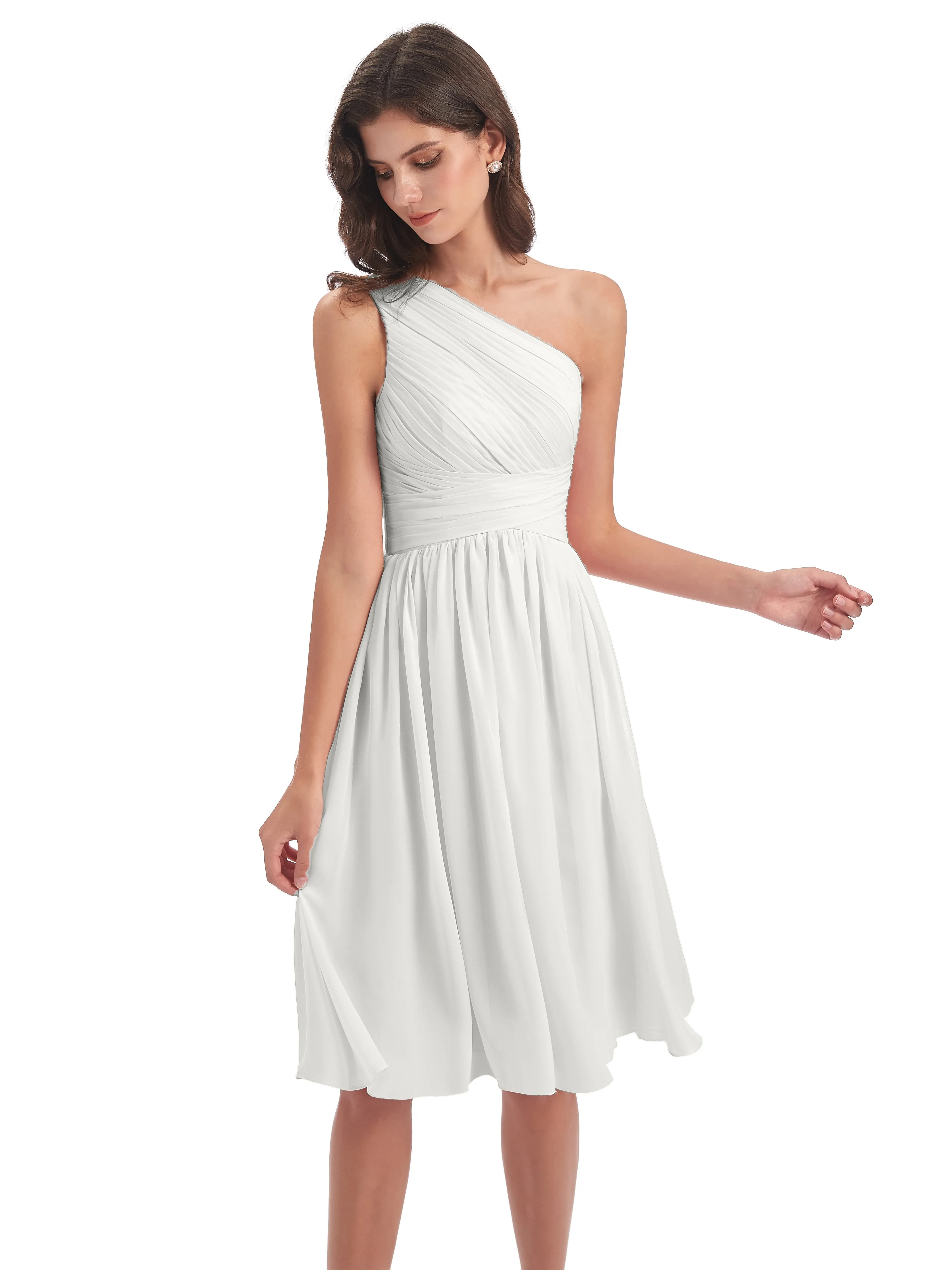 Delilah Simple Chiffon One Shoulder Short Bridesmaid Dresses