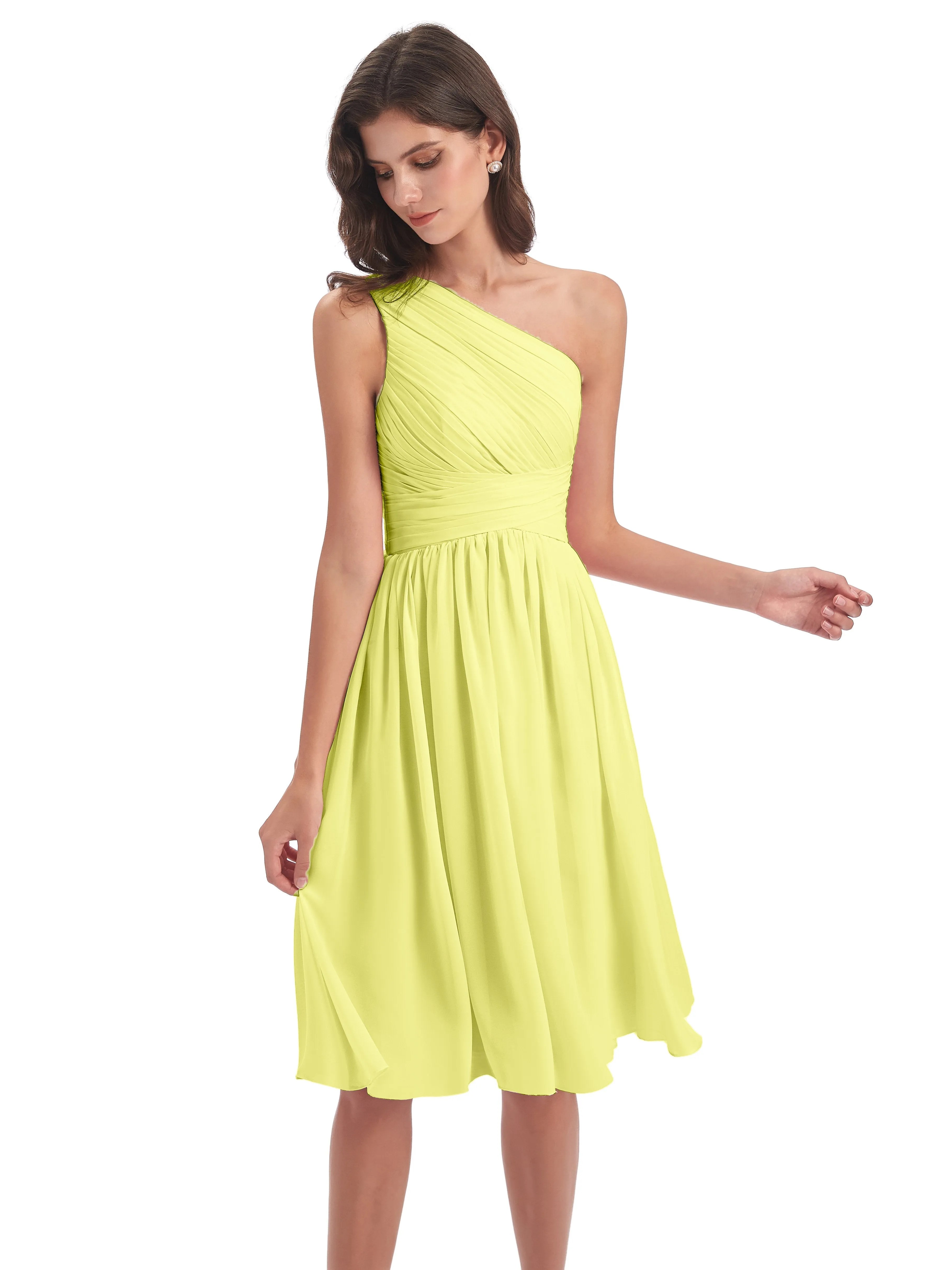 Delilah Simple Chiffon One Shoulder Short Bridesmaid Dresses