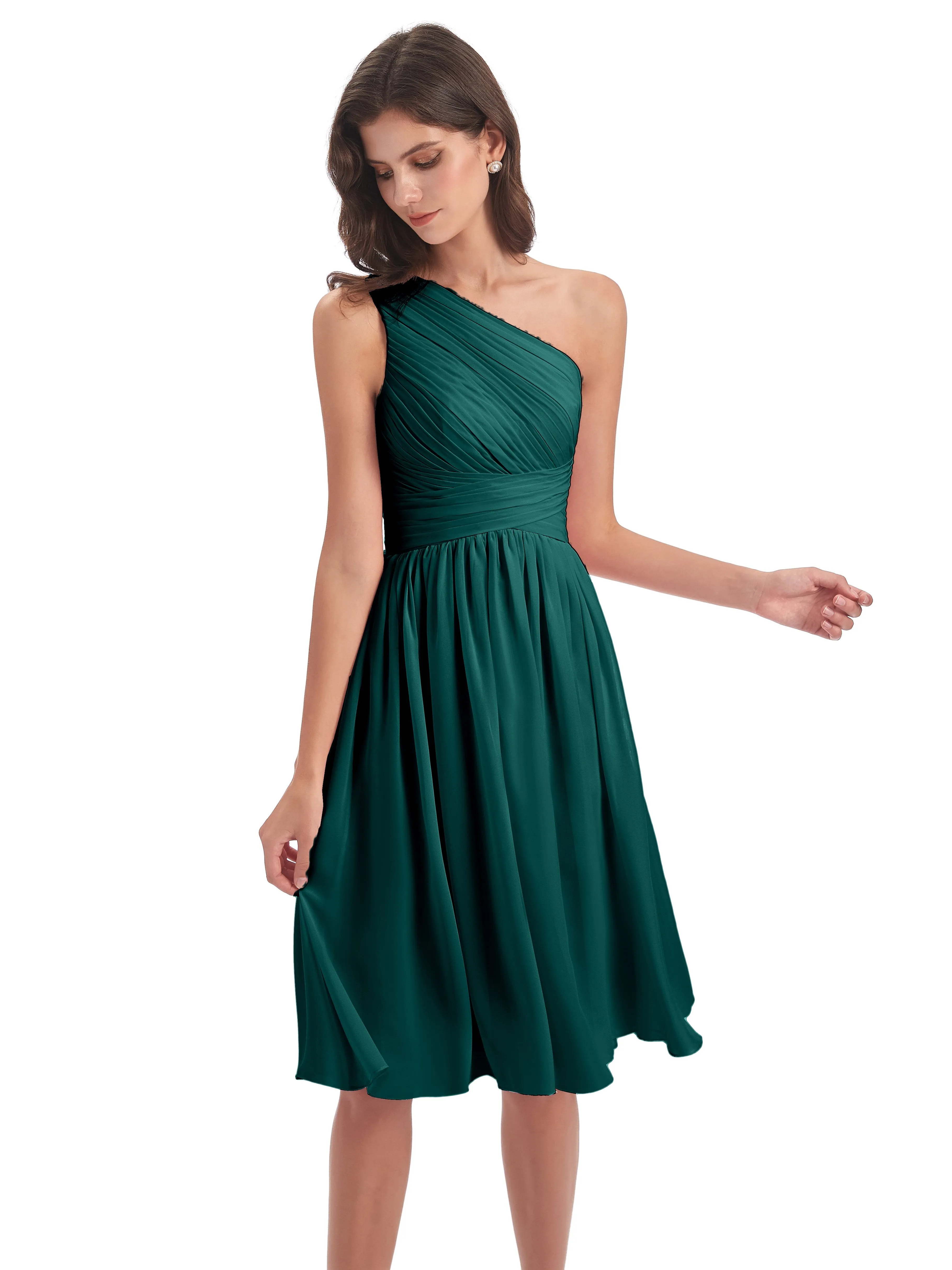 Delilah Simple Chiffon One Shoulder Short Bridesmaid Dresses