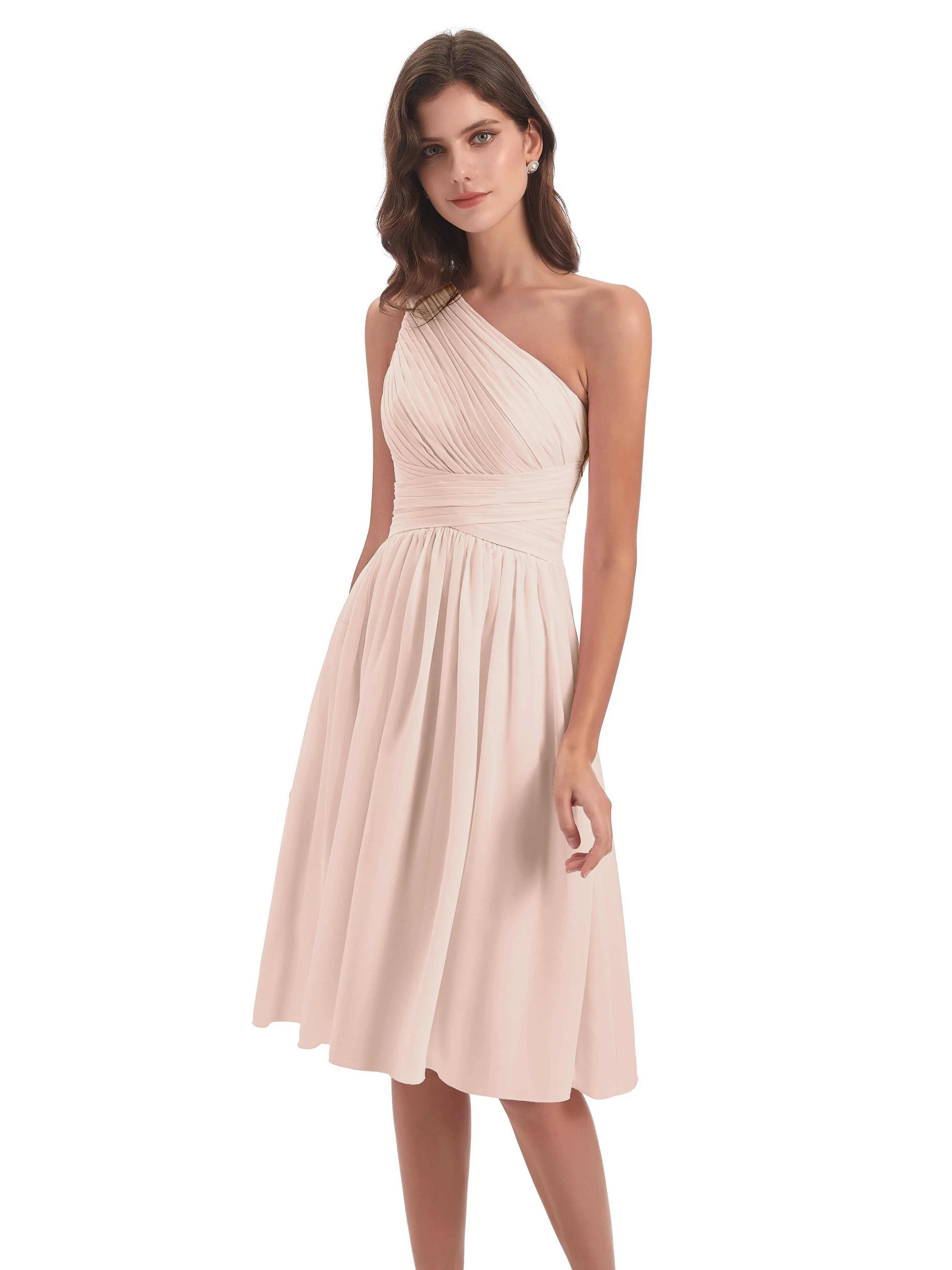 Delilah Simple Chiffon One Shoulder Short Bridesmaid Dresses