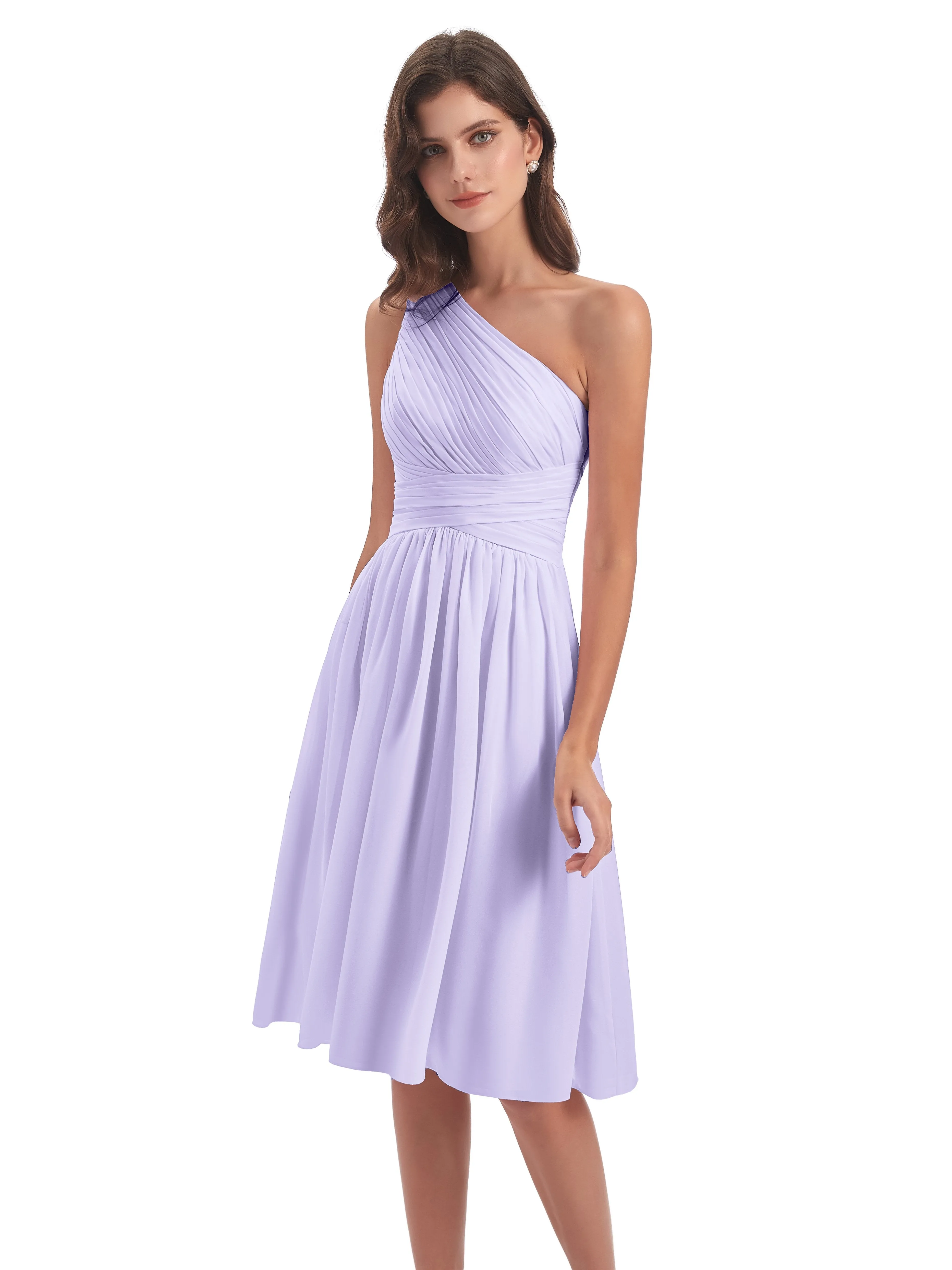 Delilah Simple Chiffon One Shoulder Short Bridesmaid Dresses