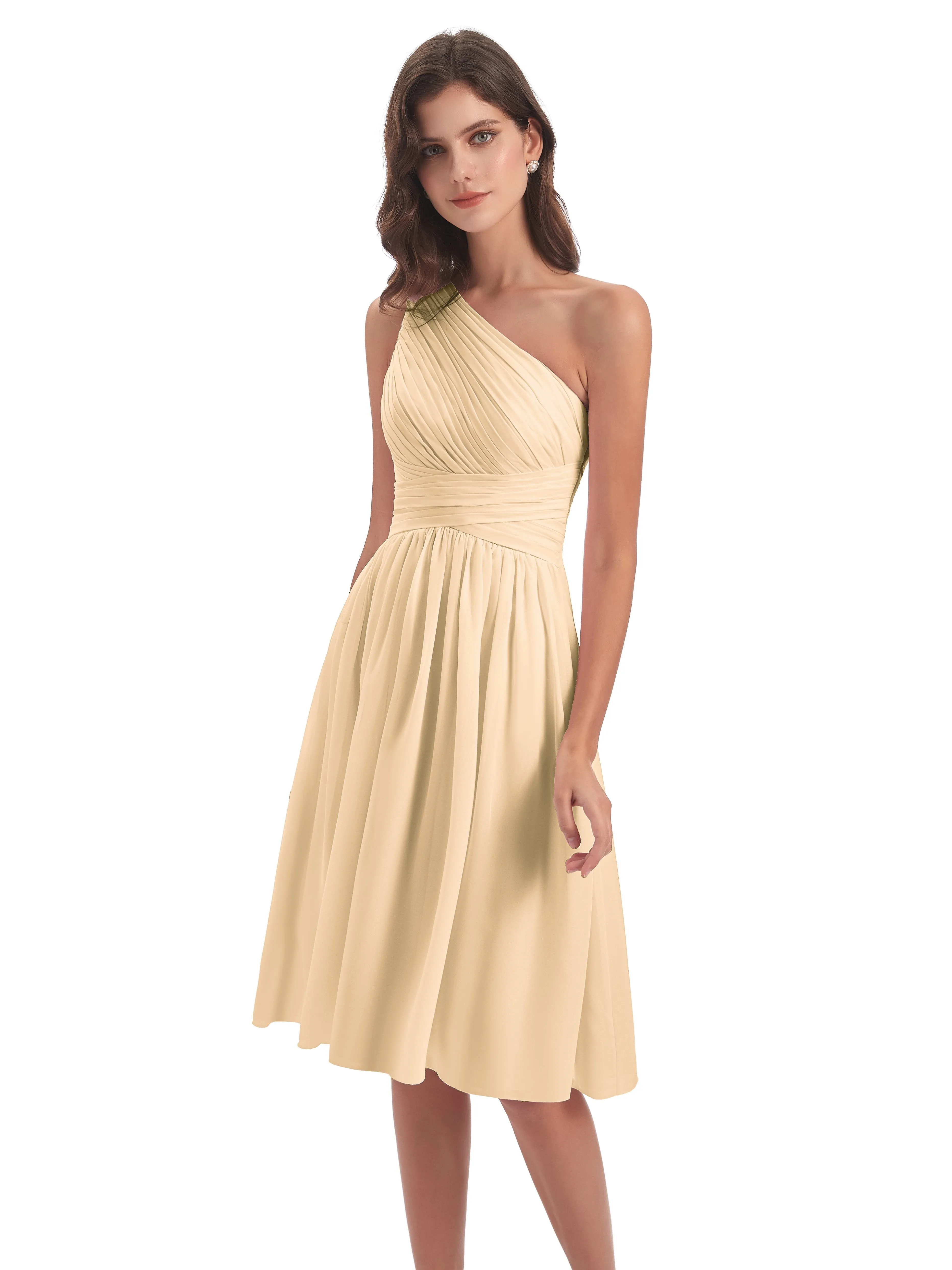 Delilah Simple Chiffon One Shoulder Short Bridesmaid Dresses