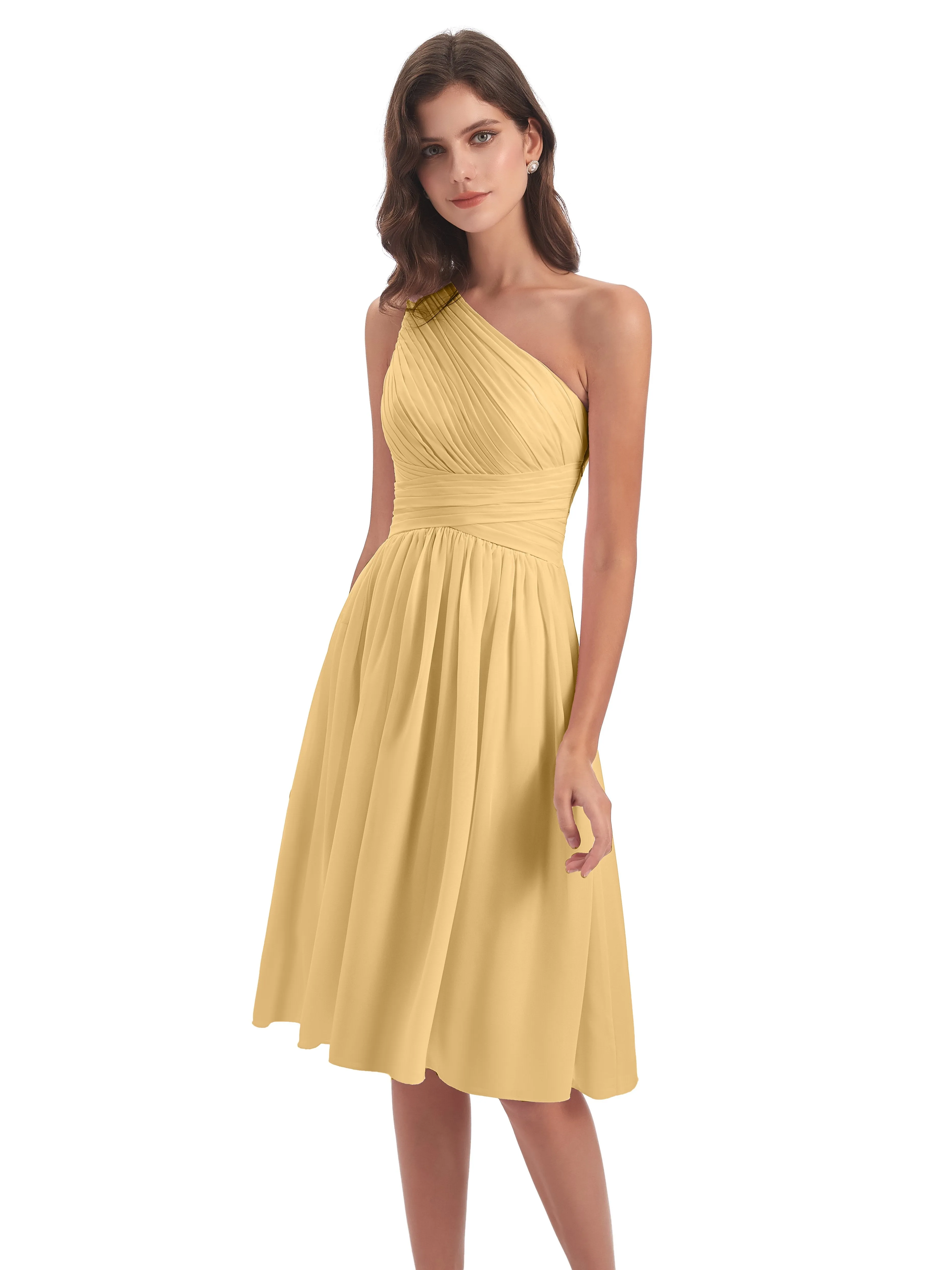 Delilah Simple Chiffon One Shoulder Short Bridesmaid Dresses