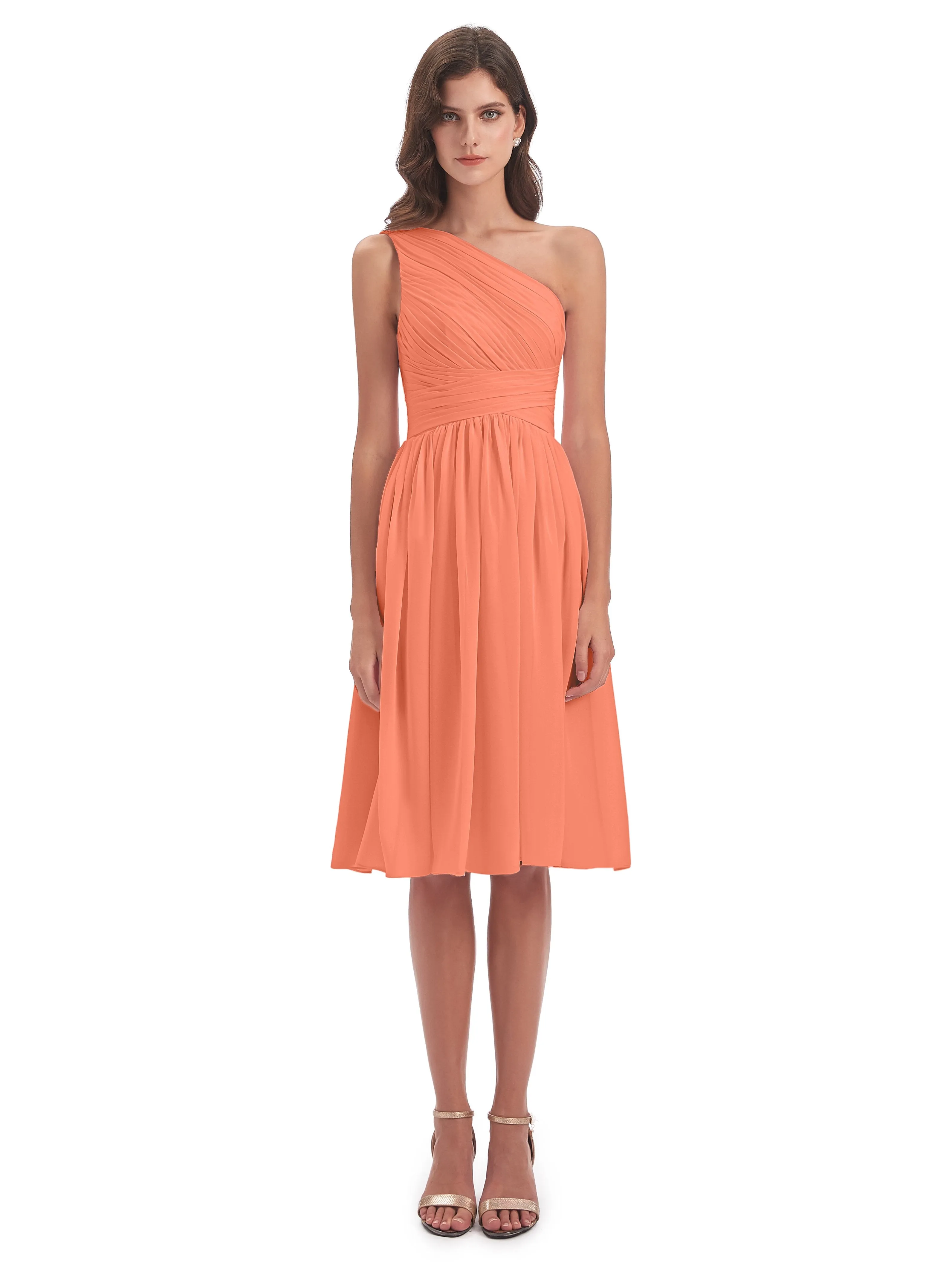 Delilah Simple Chiffon One Shoulder Short Bridesmaid Dresses