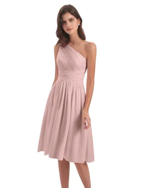 Delilah Simple Chiffon One Shoulder Short Bridesmaid Dresses