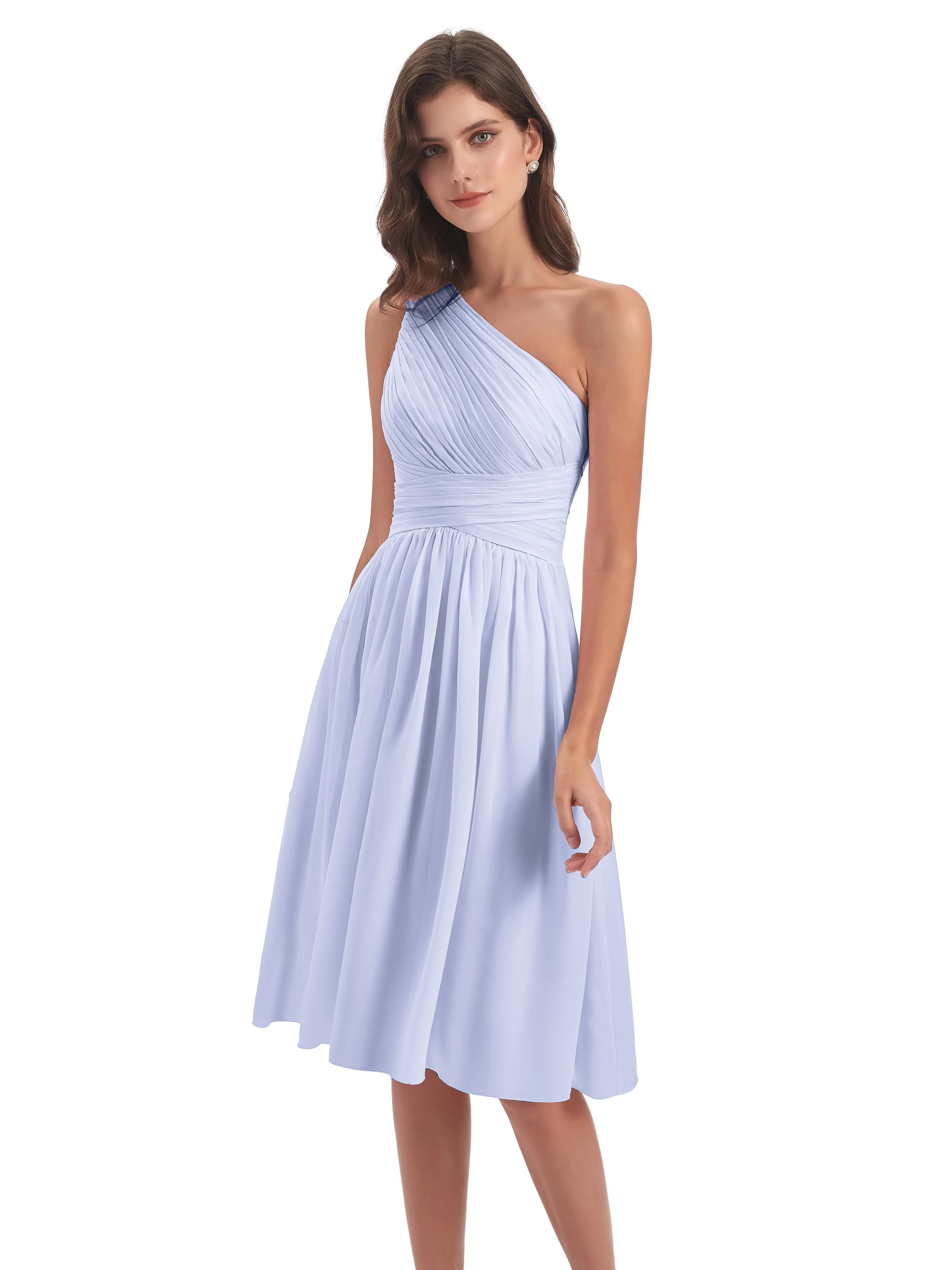 Delilah Simple Chiffon One Shoulder Short Bridesmaid Dresses