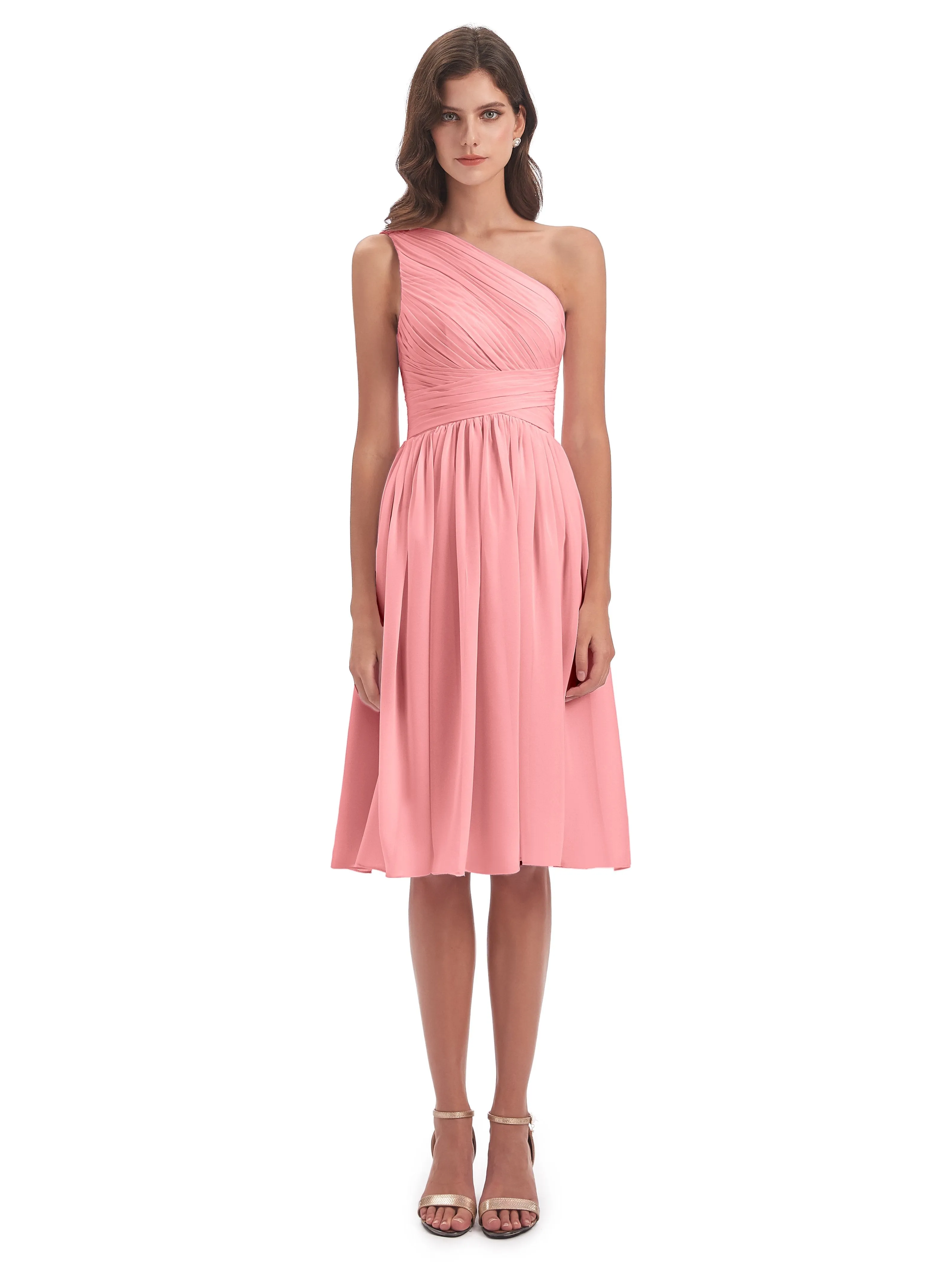 Delilah Simple Chiffon One Shoulder Short Bridesmaid Dresses