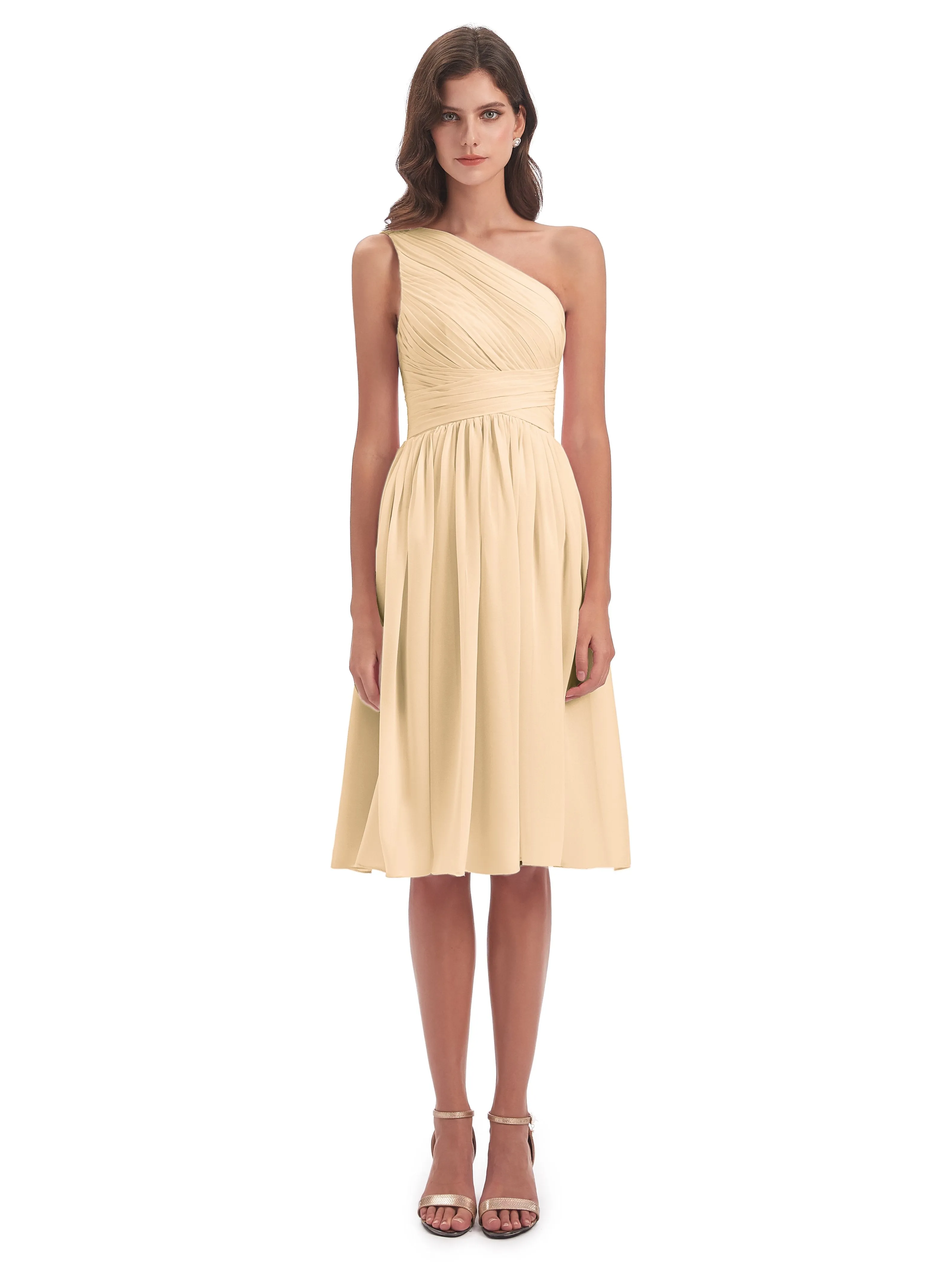 Delilah Simple Chiffon One Shoulder Short Bridesmaid Dresses