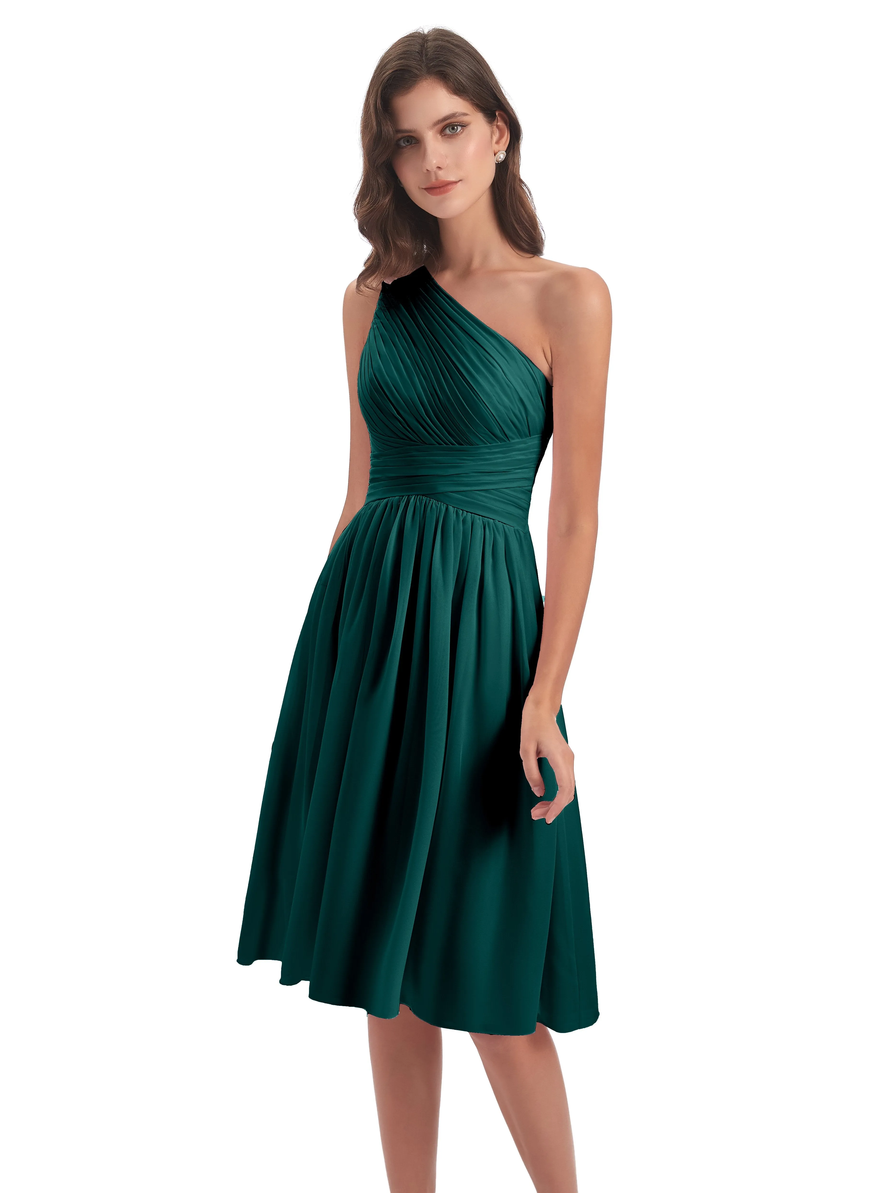 Delilah Simple Chiffon One Shoulder Short Bridesmaid Dresses