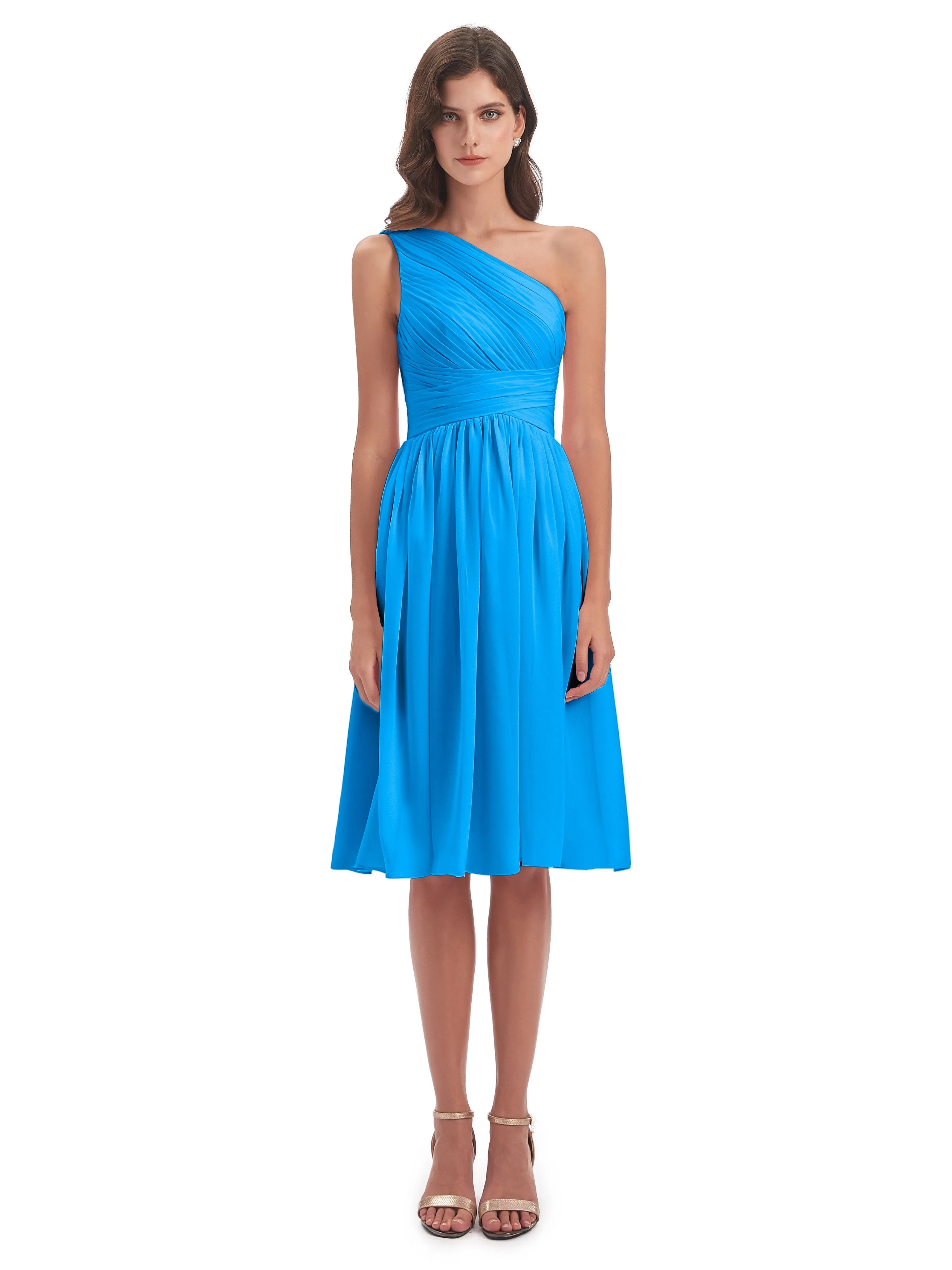 Delilah Simple Chiffon One Shoulder Short Bridesmaid Dresses