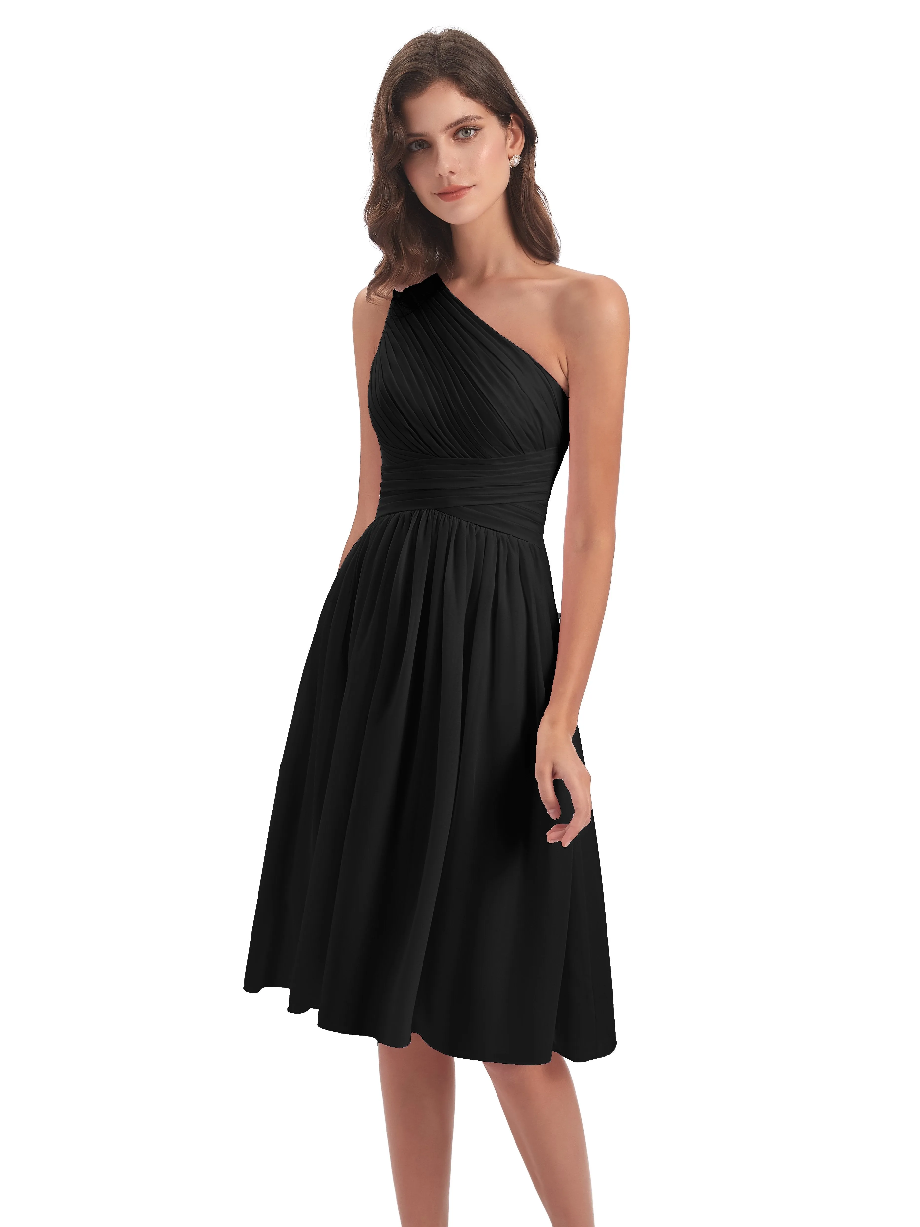 Delilah Simple Chiffon One Shoulder Short Bridesmaid Dresses