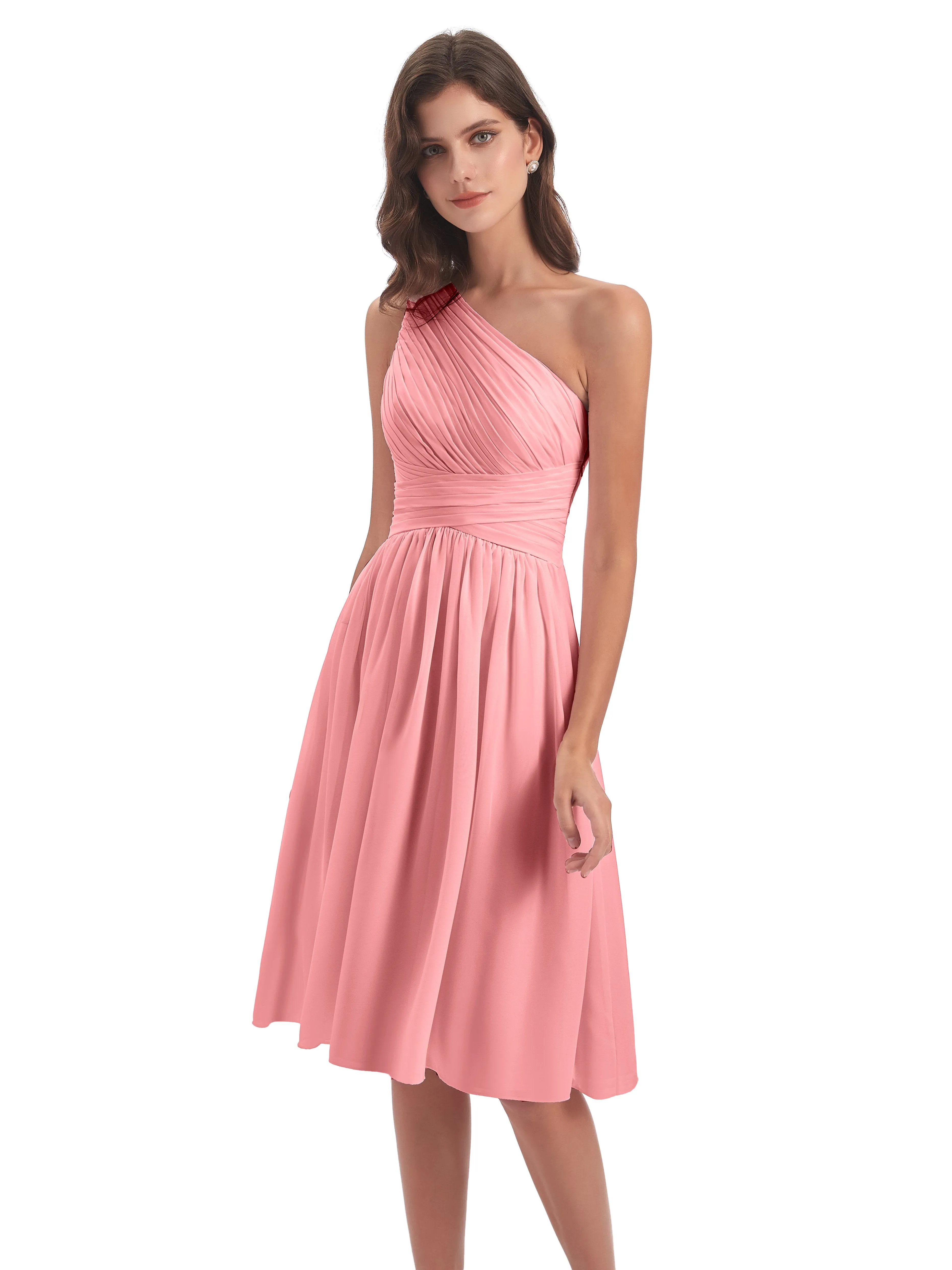 Delilah Simple Chiffon One Shoulder Short Bridesmaid Dresses