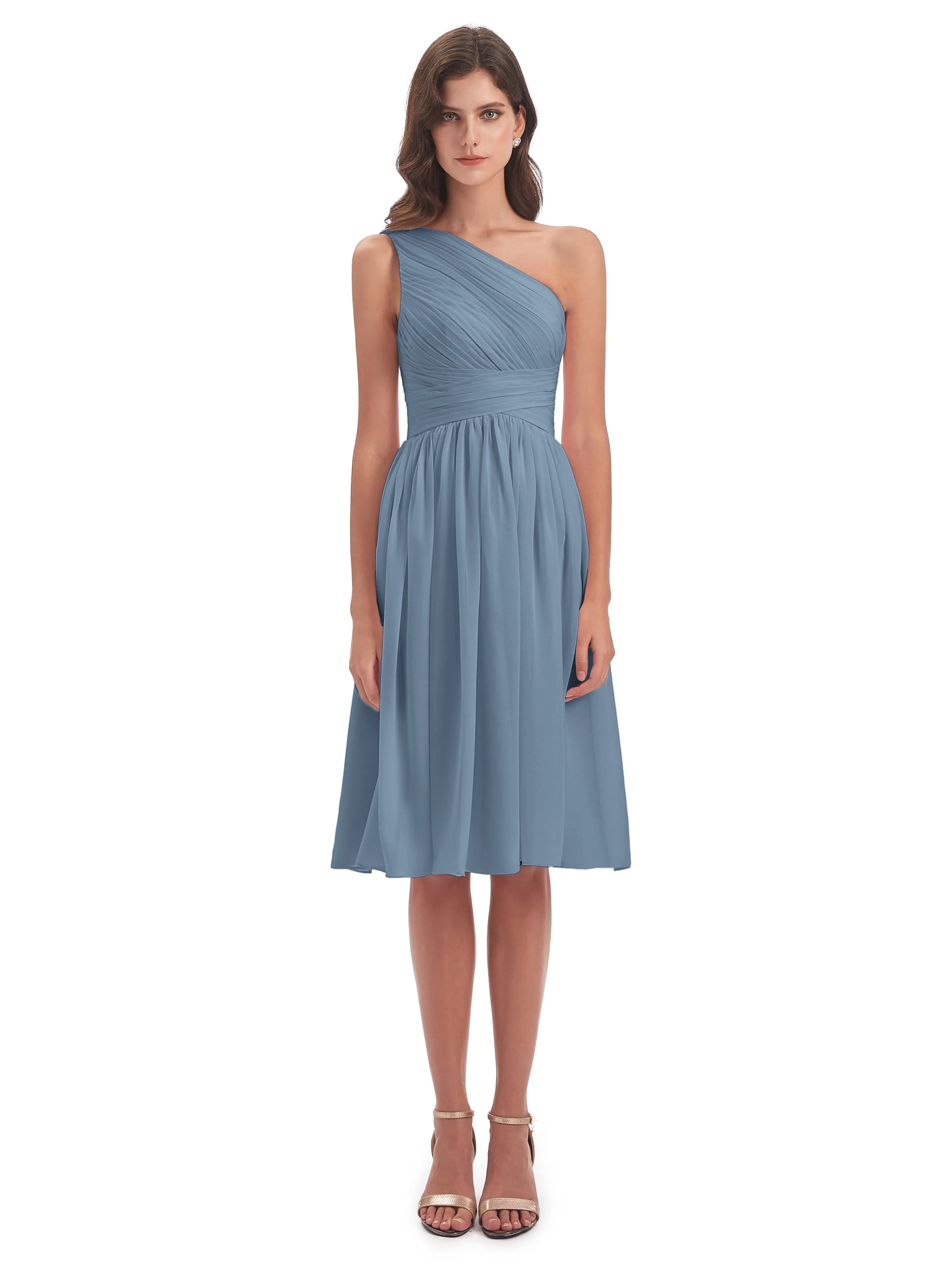 Delilah Simple Chiffon One Shoulder Short Bridesmaid Dresses