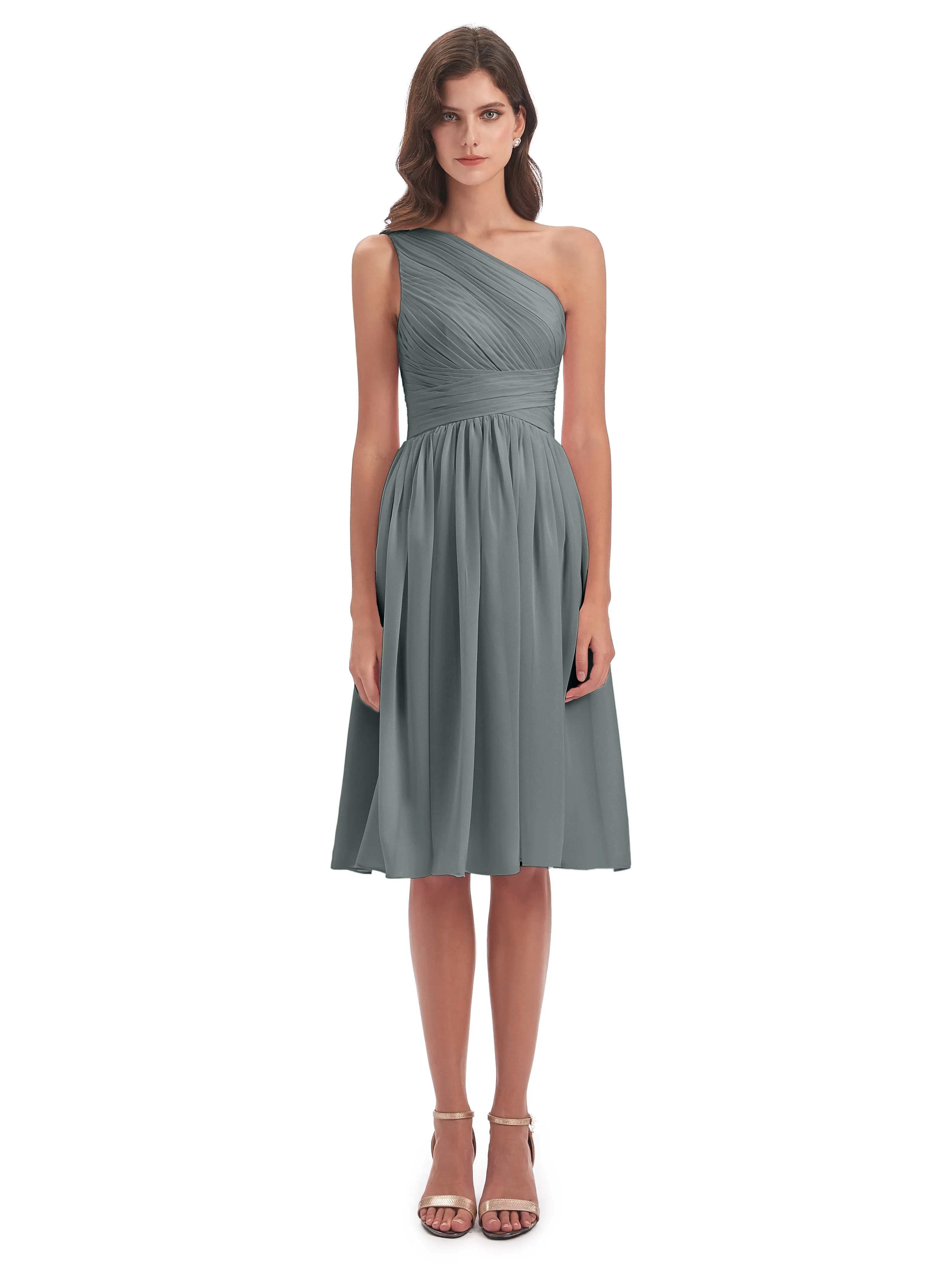 Delilah Simple Chiffon One Shoulder Short Bridesmaid Dresses