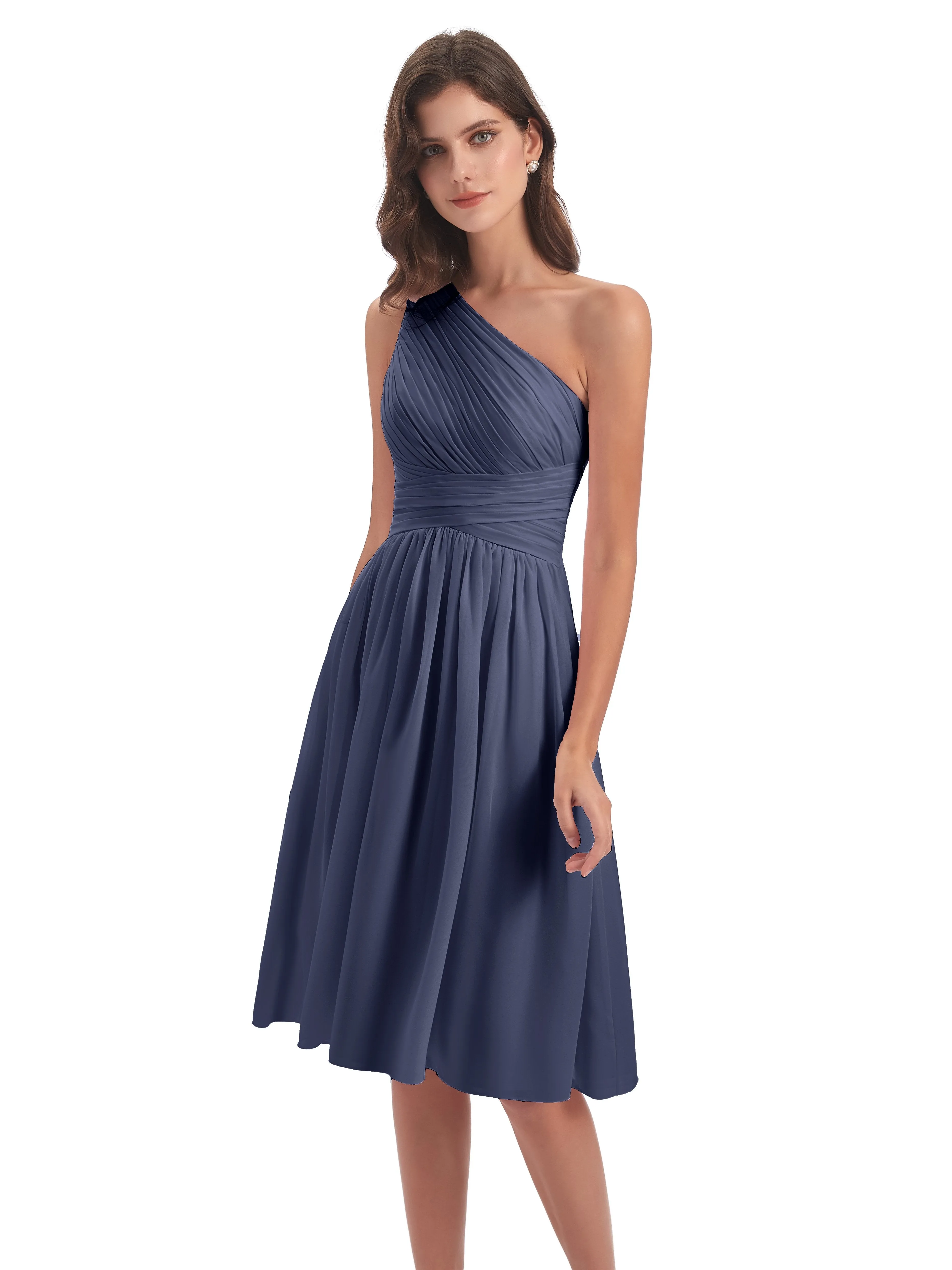 Delilah Simple Chiffon One Shoulder Short Bridesmaid Dresses