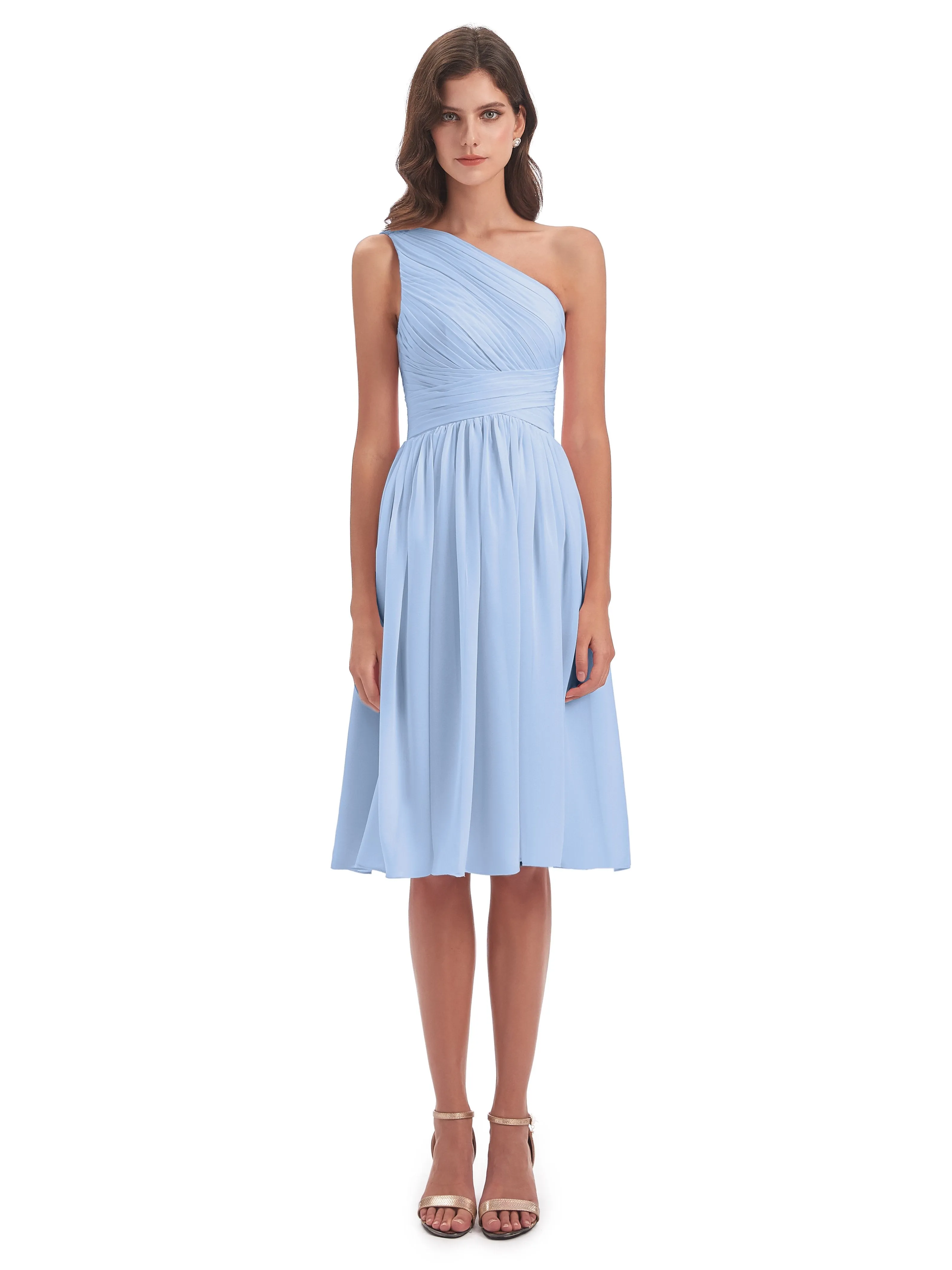 Delilah Simple Chiffon One Shoulder Short Bridesmaid Dresses