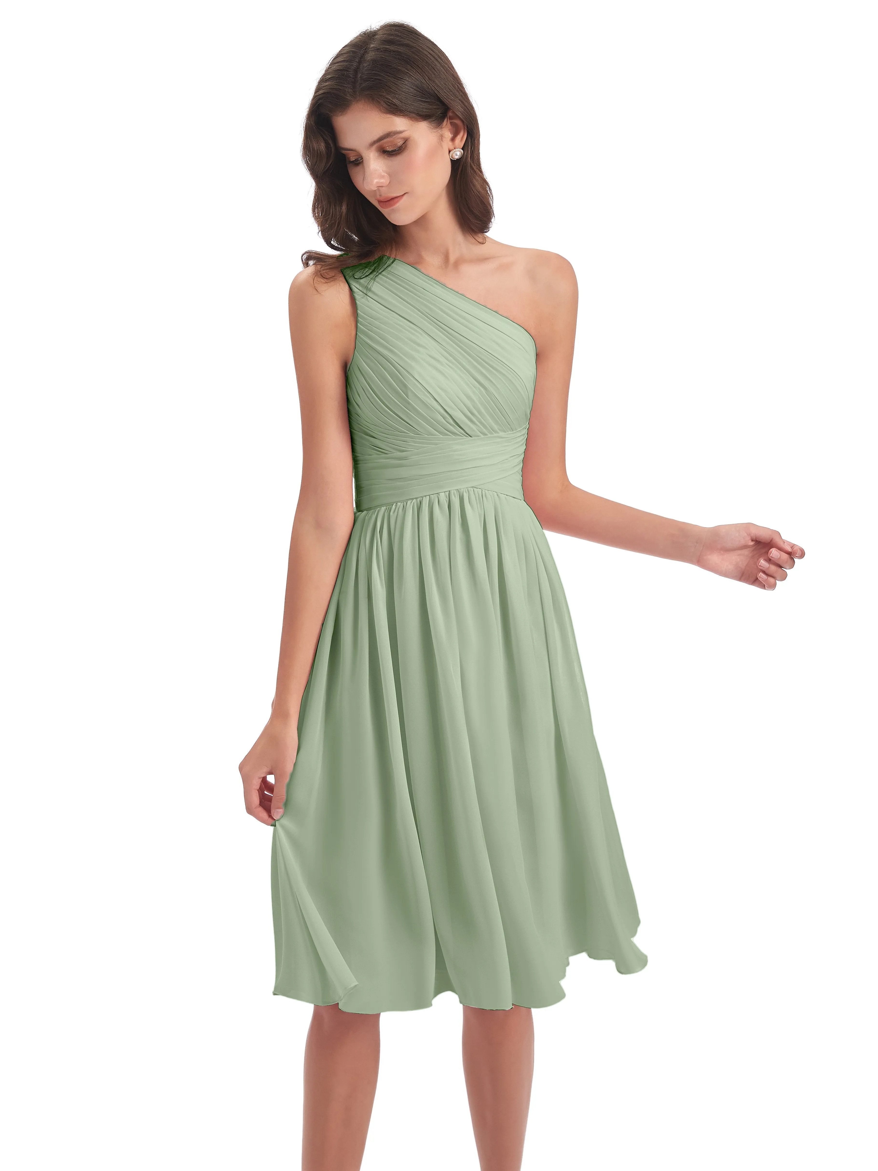 Delilah Simple Chiffon One Shoulder Short Bridesmaid Dresses