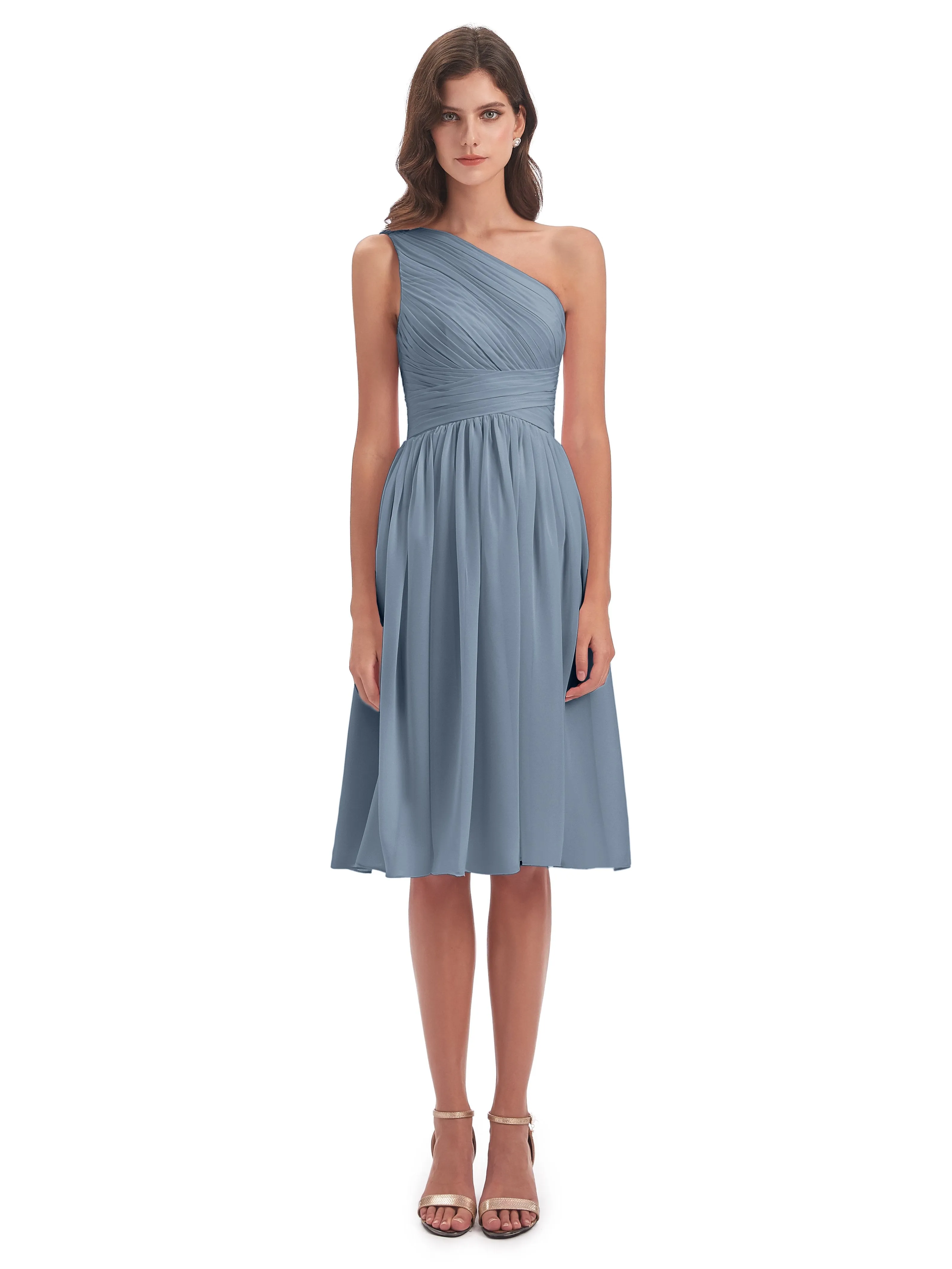 Delilah Simple Chiffon One Shoulder Short Bridesmaid Dresses