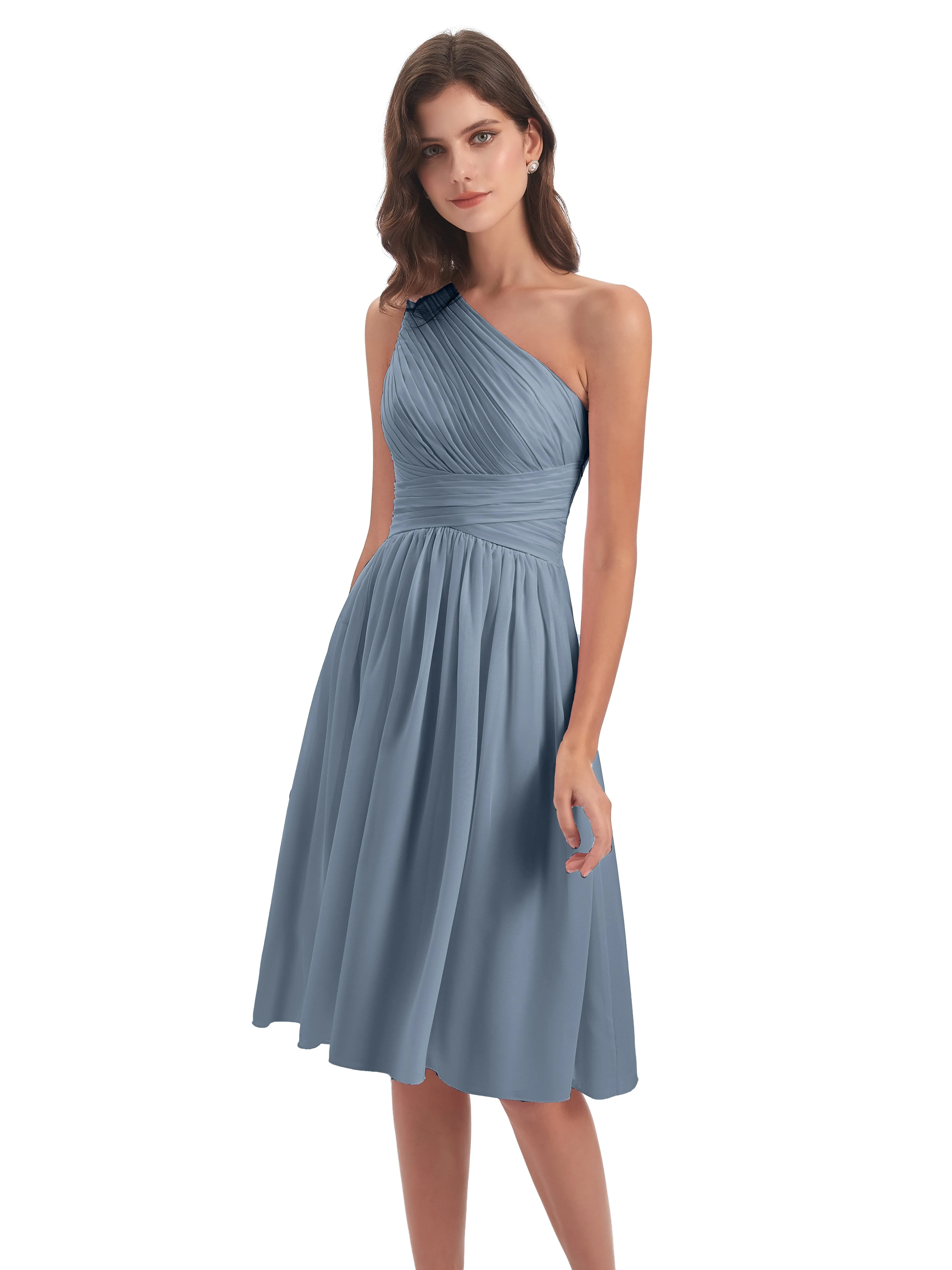 Delilah Simple Chiffon One Shoulder Short Bridesmaid Dresses