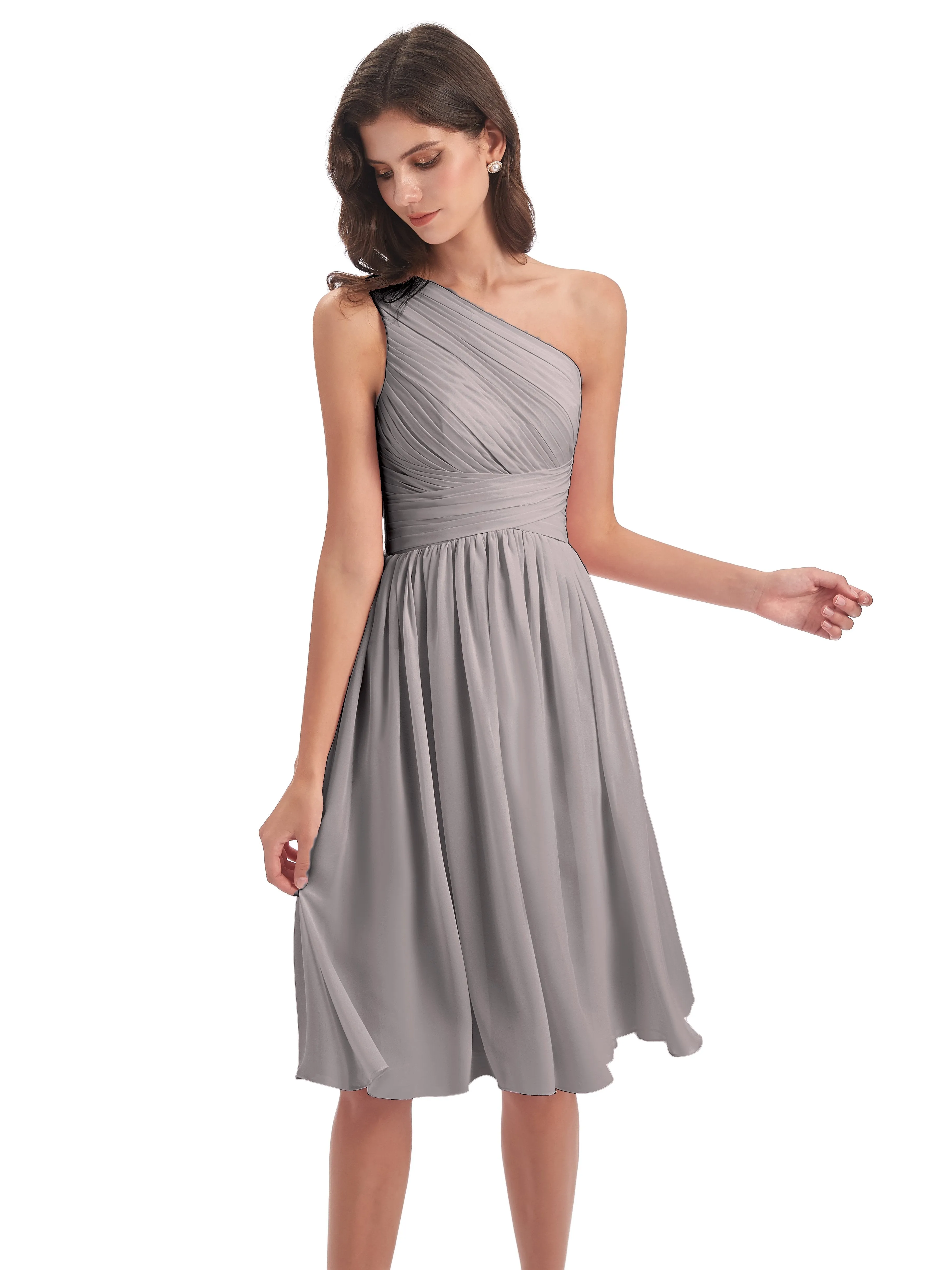 Delilah Simple Chiffon One Shoulder Short Bridesmaid Dresses