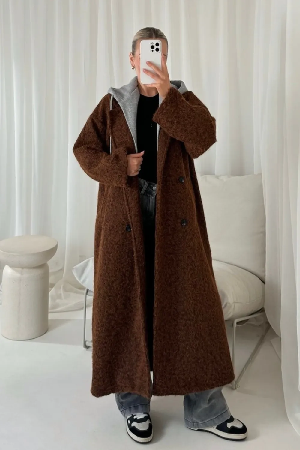 Demi rust hooded longline coat