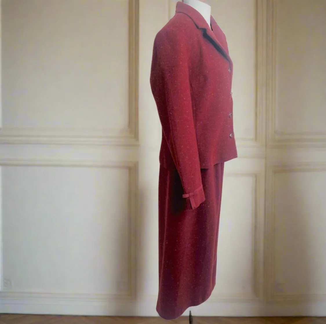 Donna Ricco Tweed Skirt Suit, 2 piece, Wool Lined Burgundy