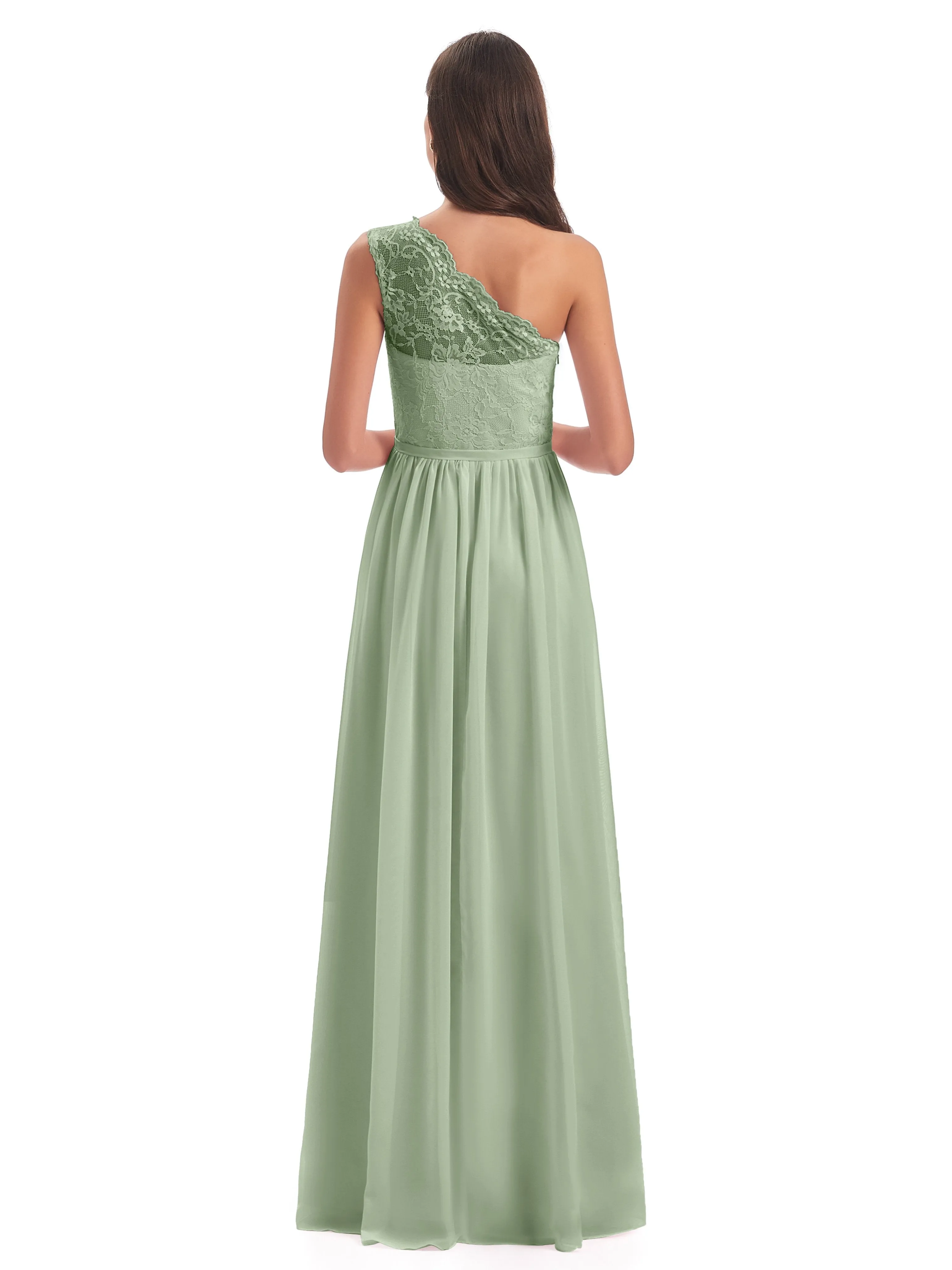 Eliza Lace/Chiffon One-Shoulder Floor-Length Bridesmaid Dresses