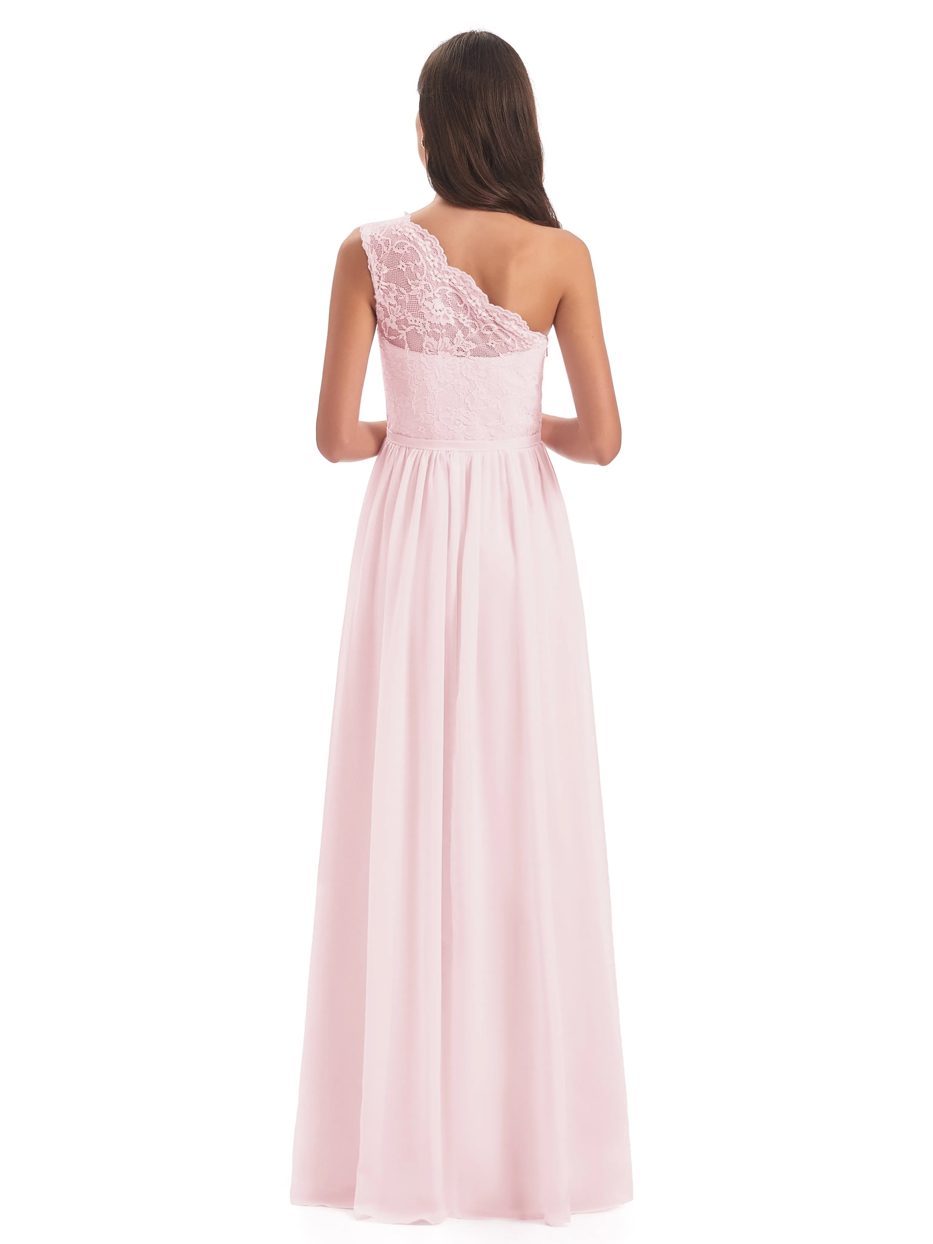 Eliza Lace/Chiffon One-Shoulder Floor-Length Bridesmaid Dresses